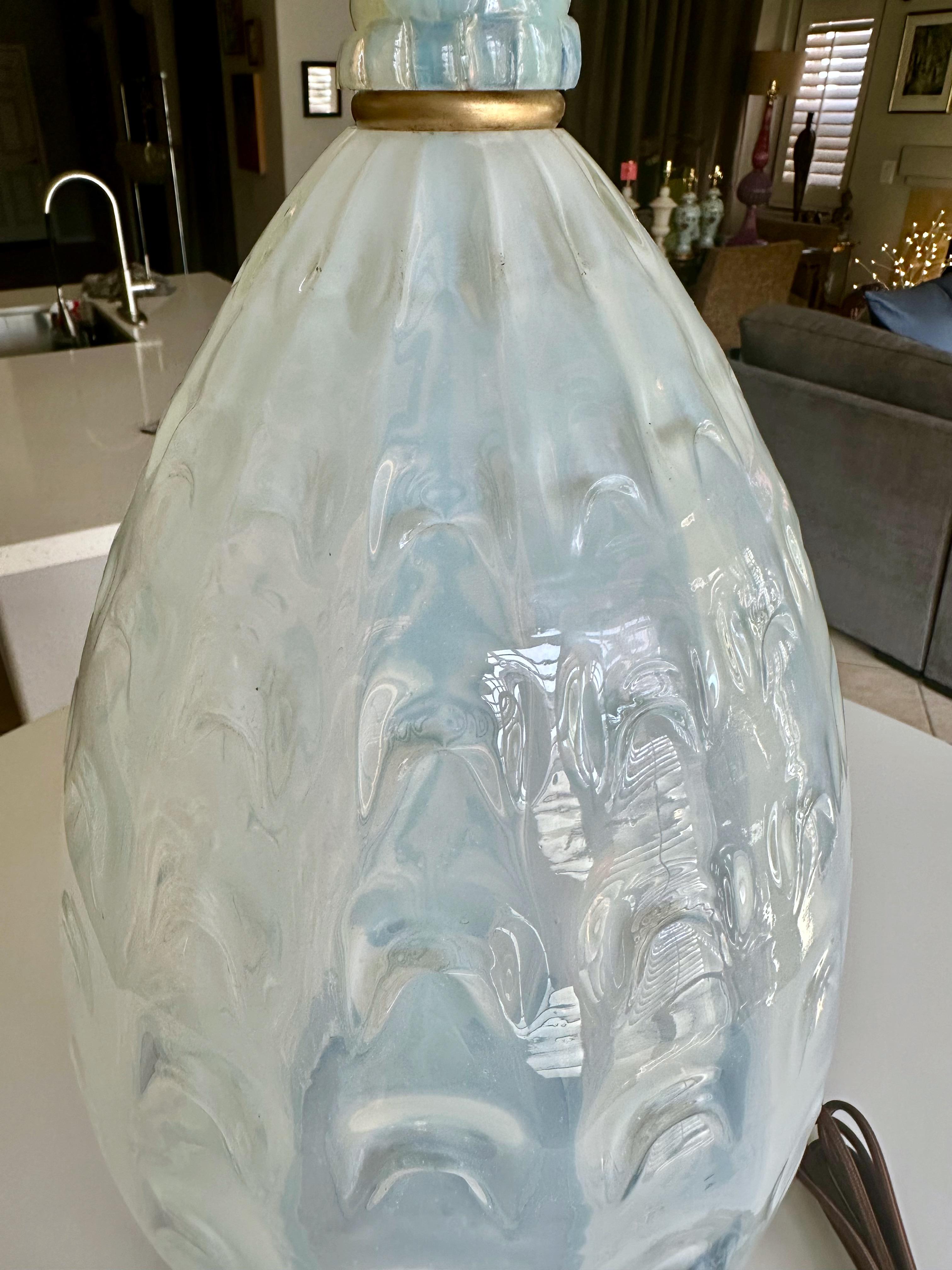 Mid-20th Century Single Murano Italian Pineapple Opalescent Table Lamp For Sale