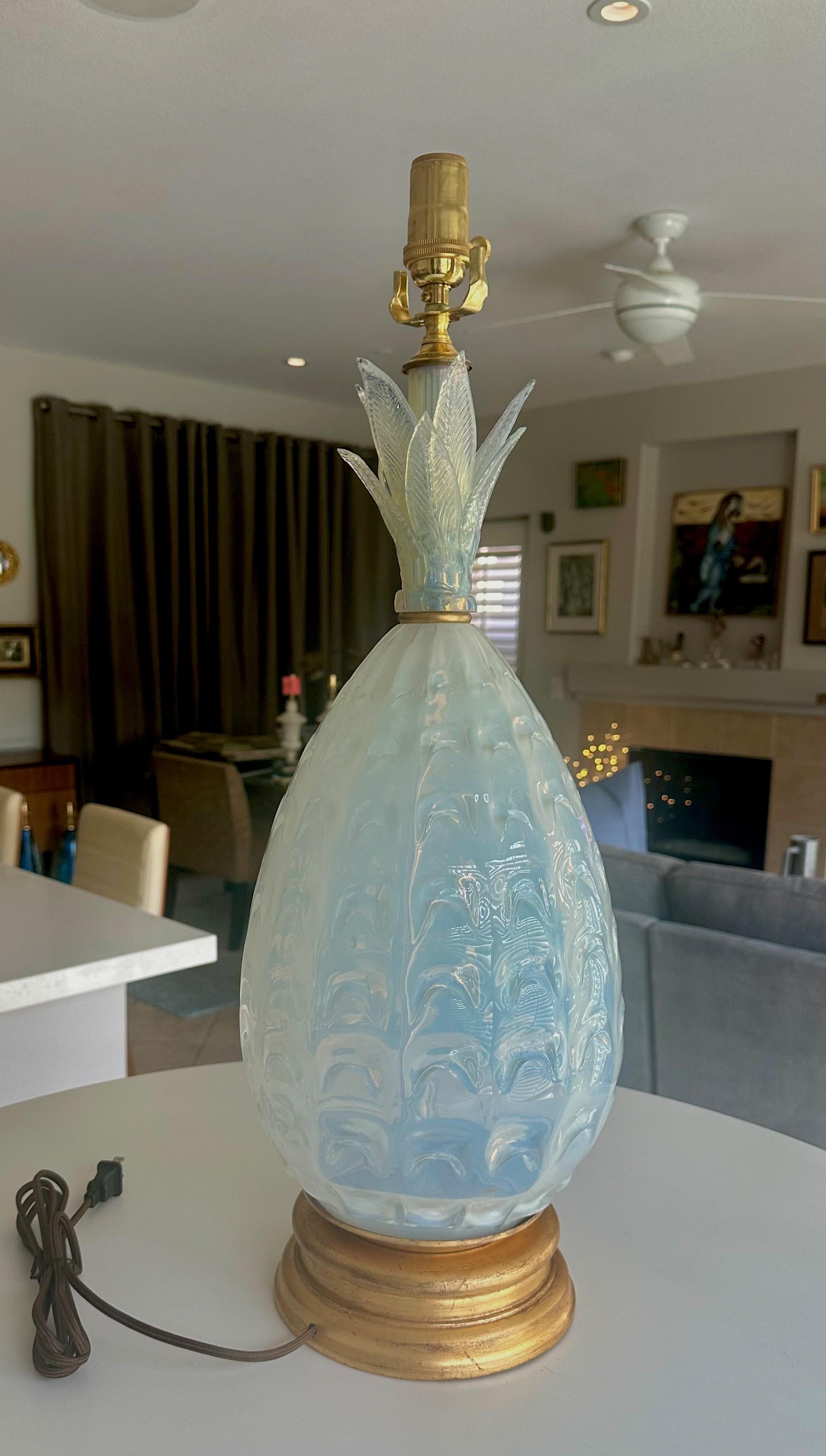 Blown Glass Single Murano Italian Pineapple Opalescent Table Lamp For Sale