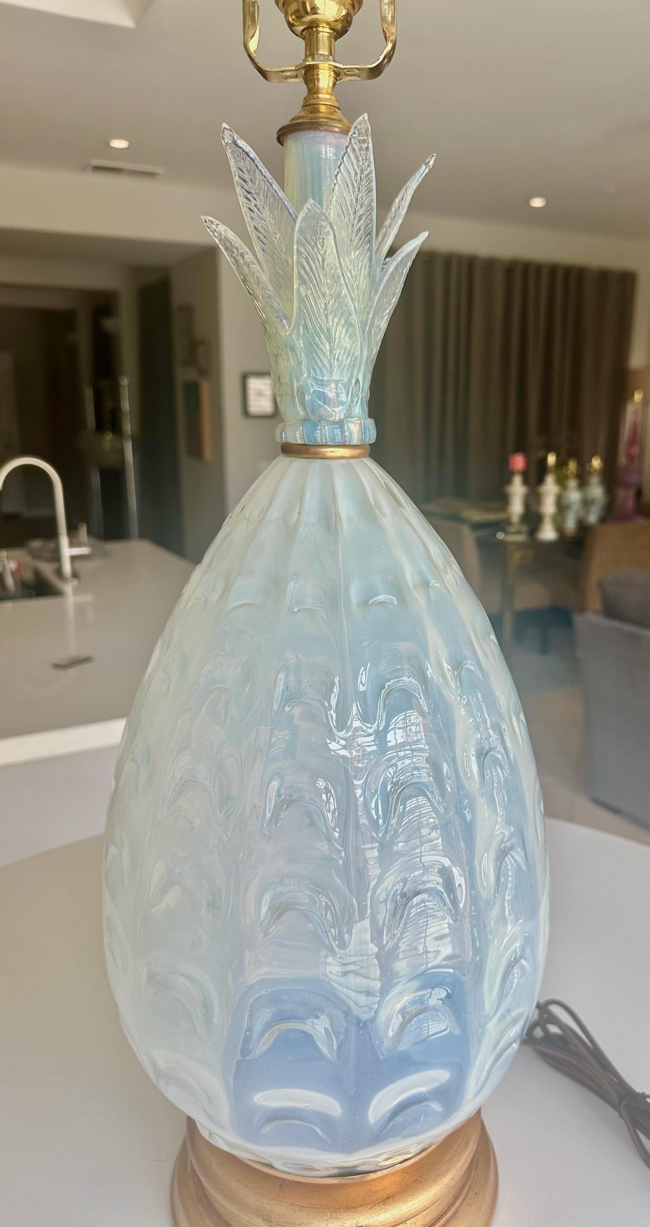 Single Murano Italian Pineapple Opalescent Table Lamp For Sale 1