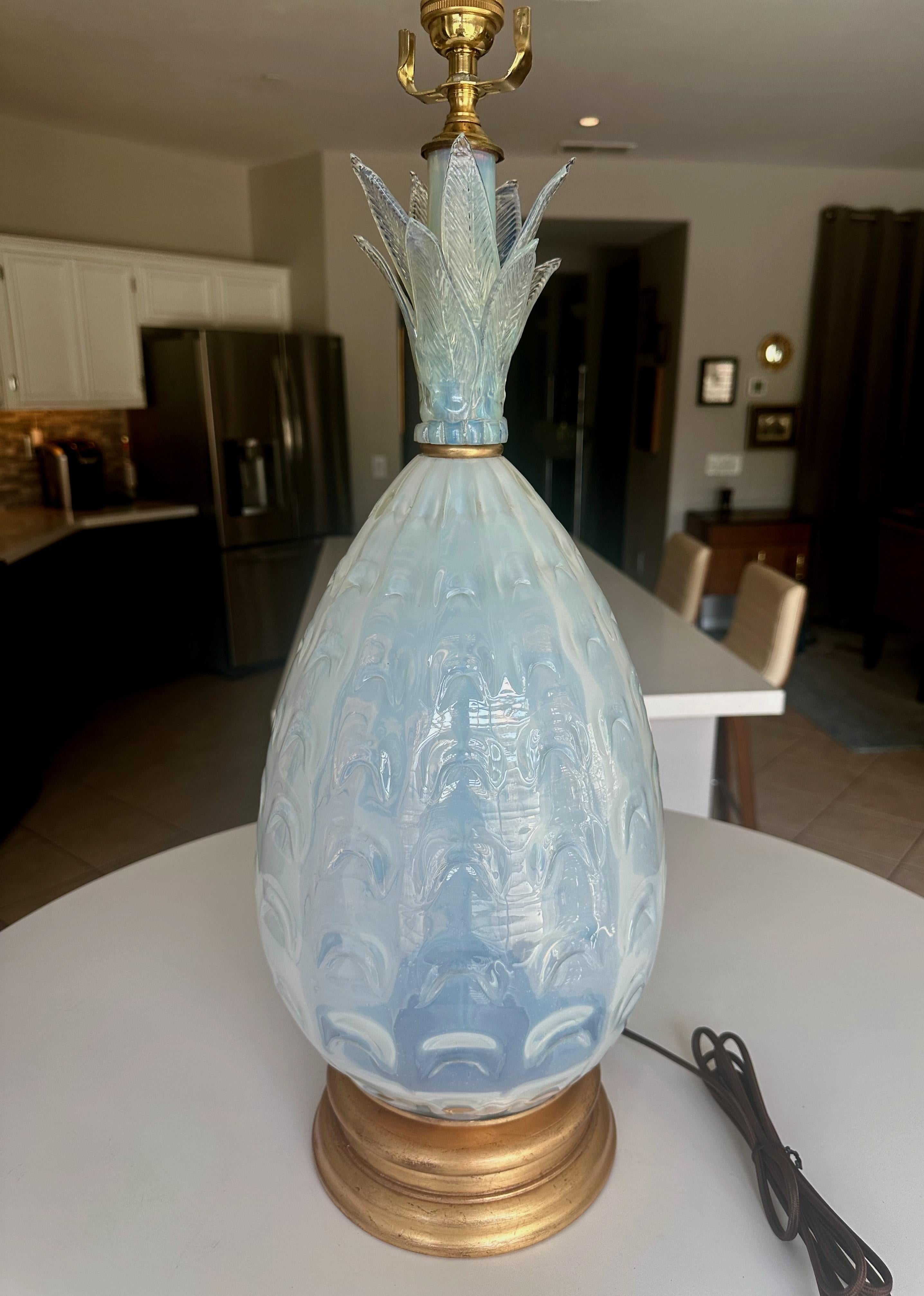 Single Murano Italian Pineapple Opalescent Table Lamp For Sale 3