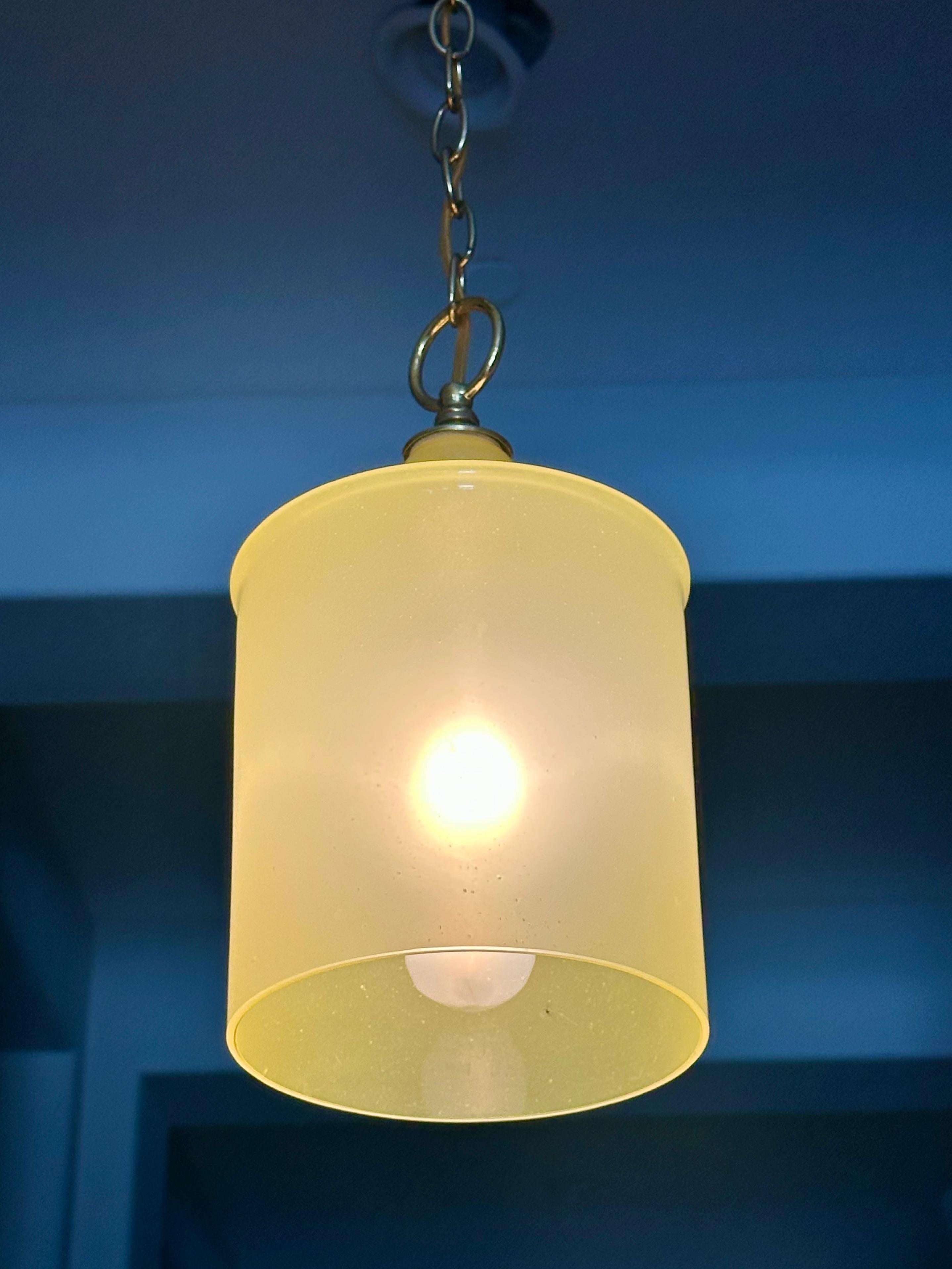 Single Murano Matte Yellow Hanging Ceiling Pendant Light For Sale 4