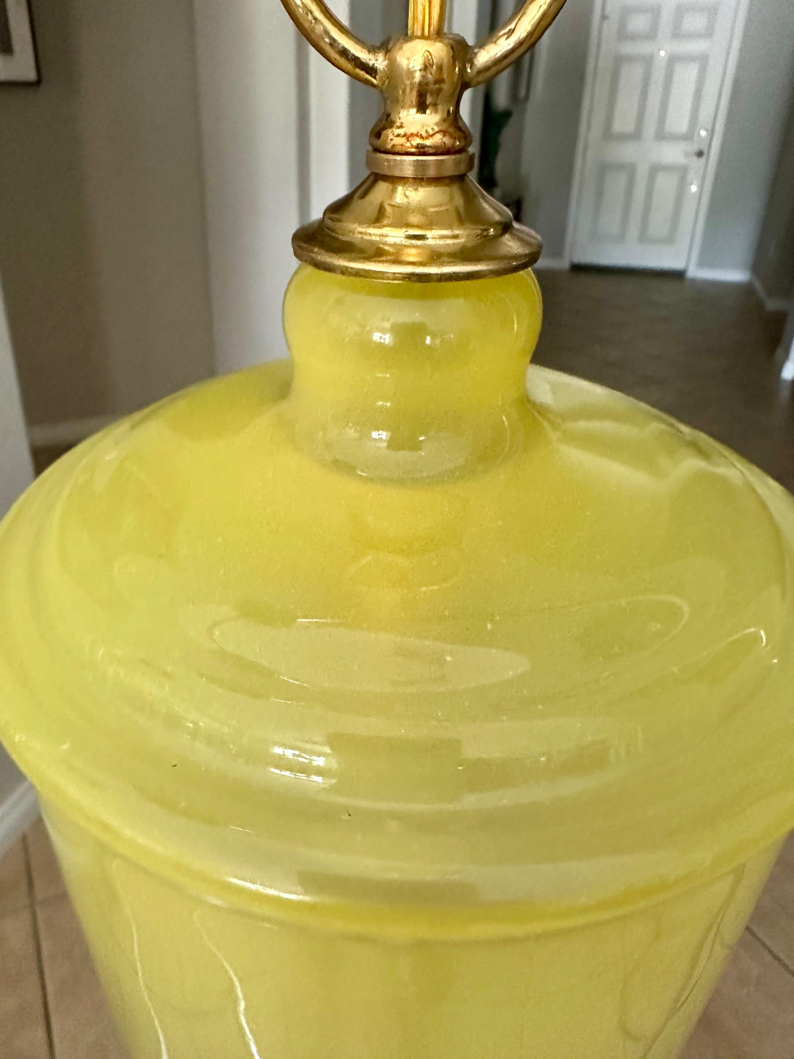 Single Murano Matte Yellow Hanging Ceiling Pendant Light For Sale 6