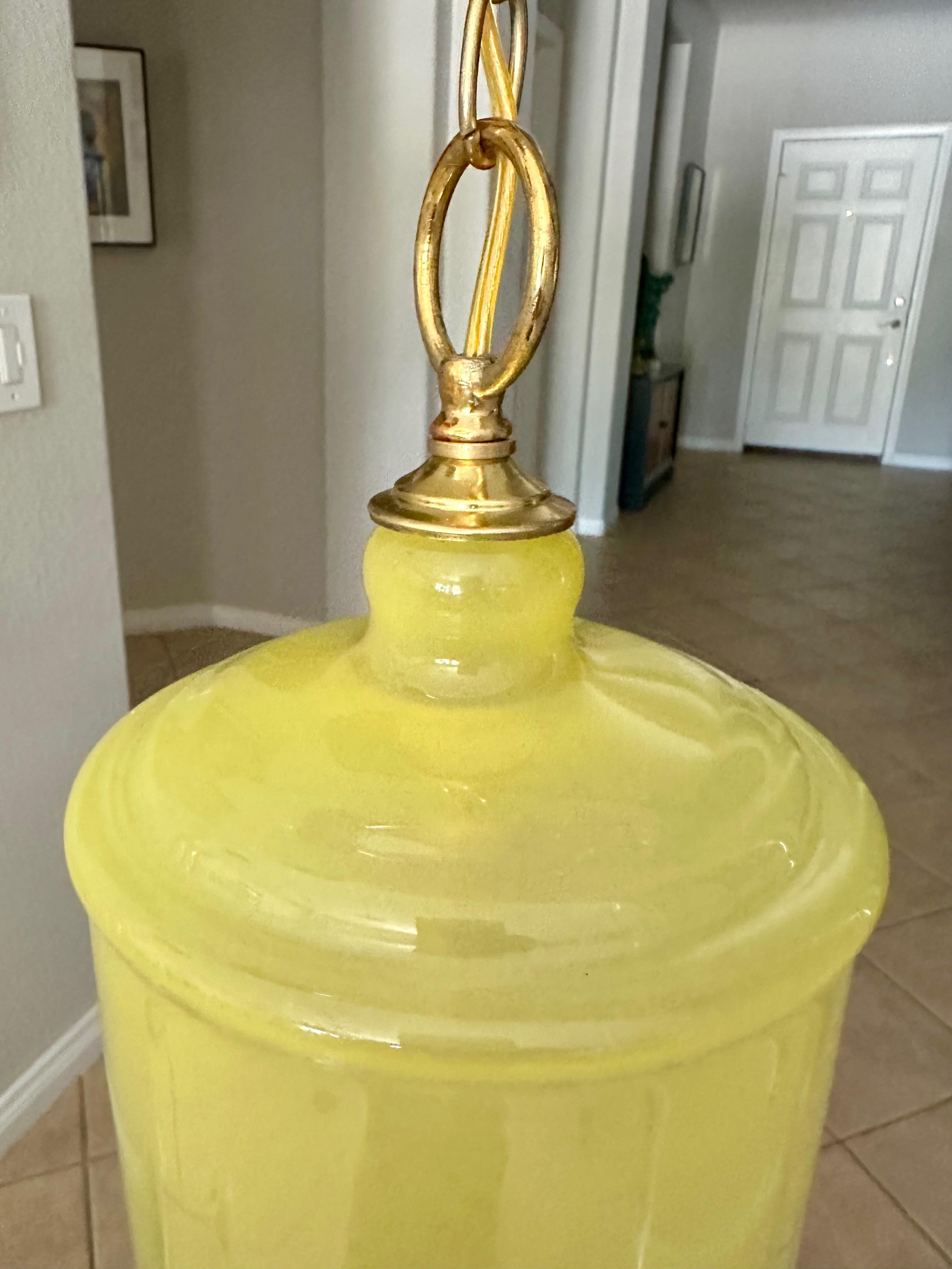 Single Murano Matte Yellow Hanging Ceiling Pendant Light For Sale 11
