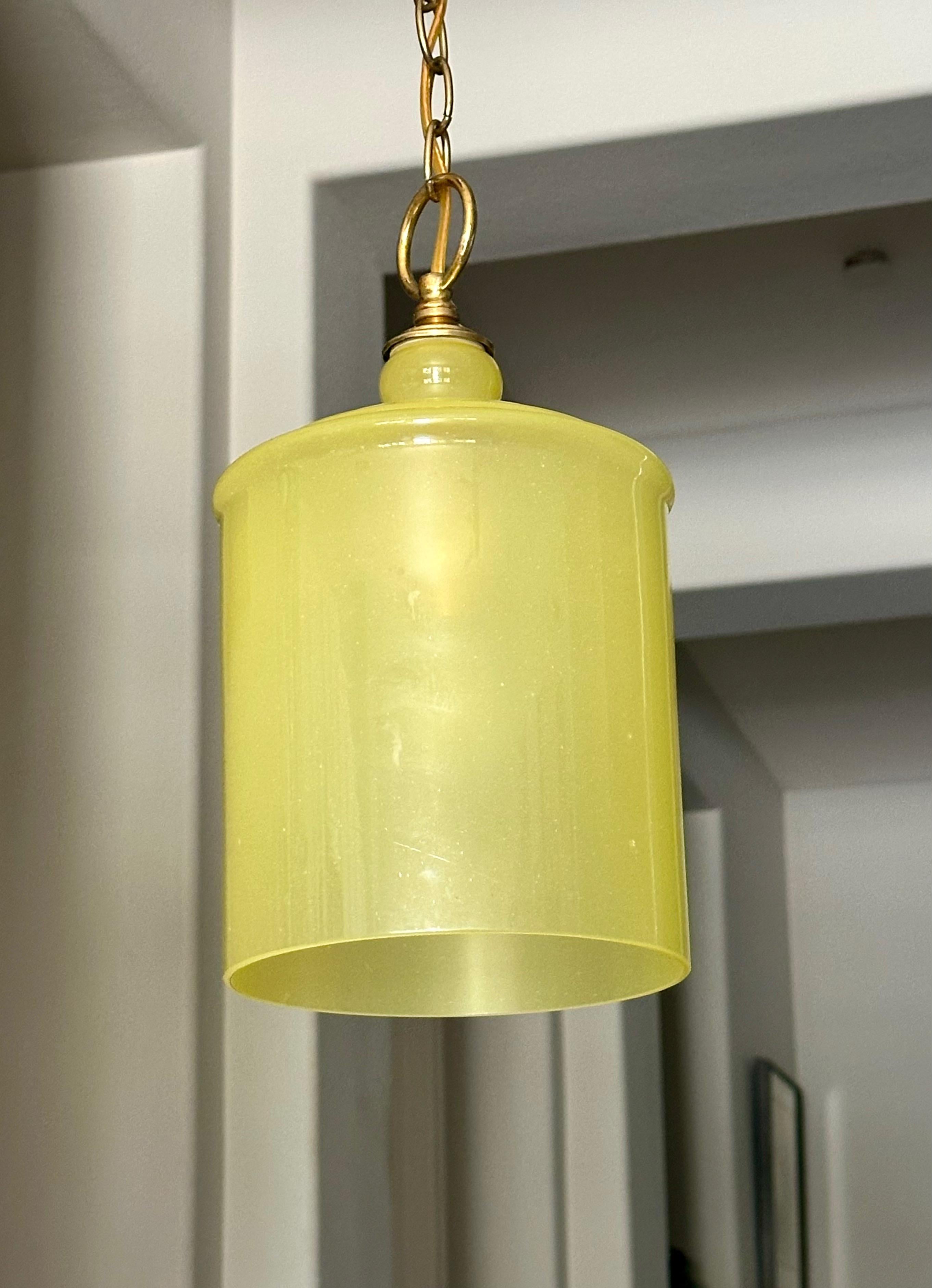 Italian Single Murano Matte Yellow Hanging Ceiling Pendant Light For Sale