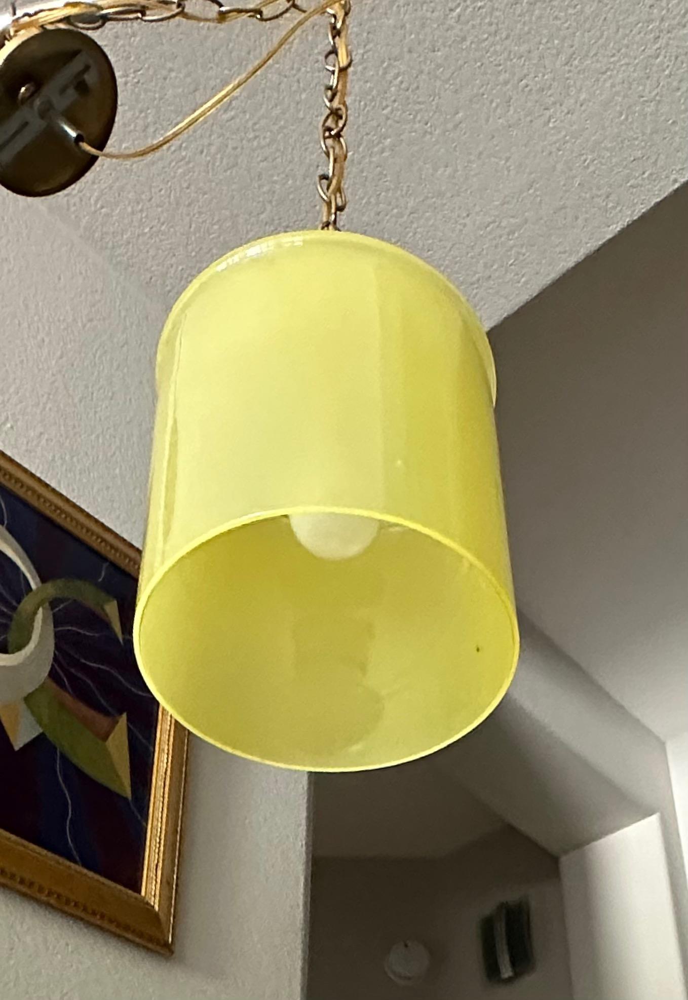 Single Murano Matte Yellow Hanging Ceiling Pendant Light In Good Condition For Sale In Palm Springs, CA