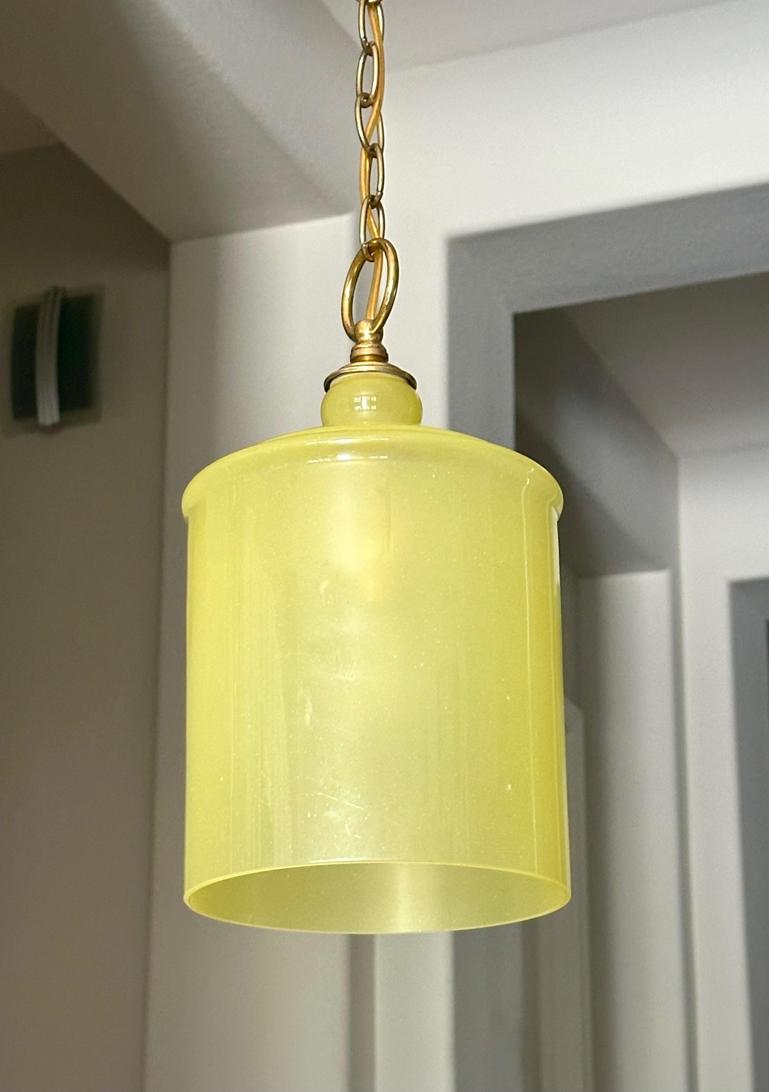 Brass Single Murano Matte Yellow Hanging Ceiling Pendant Light For Sale
