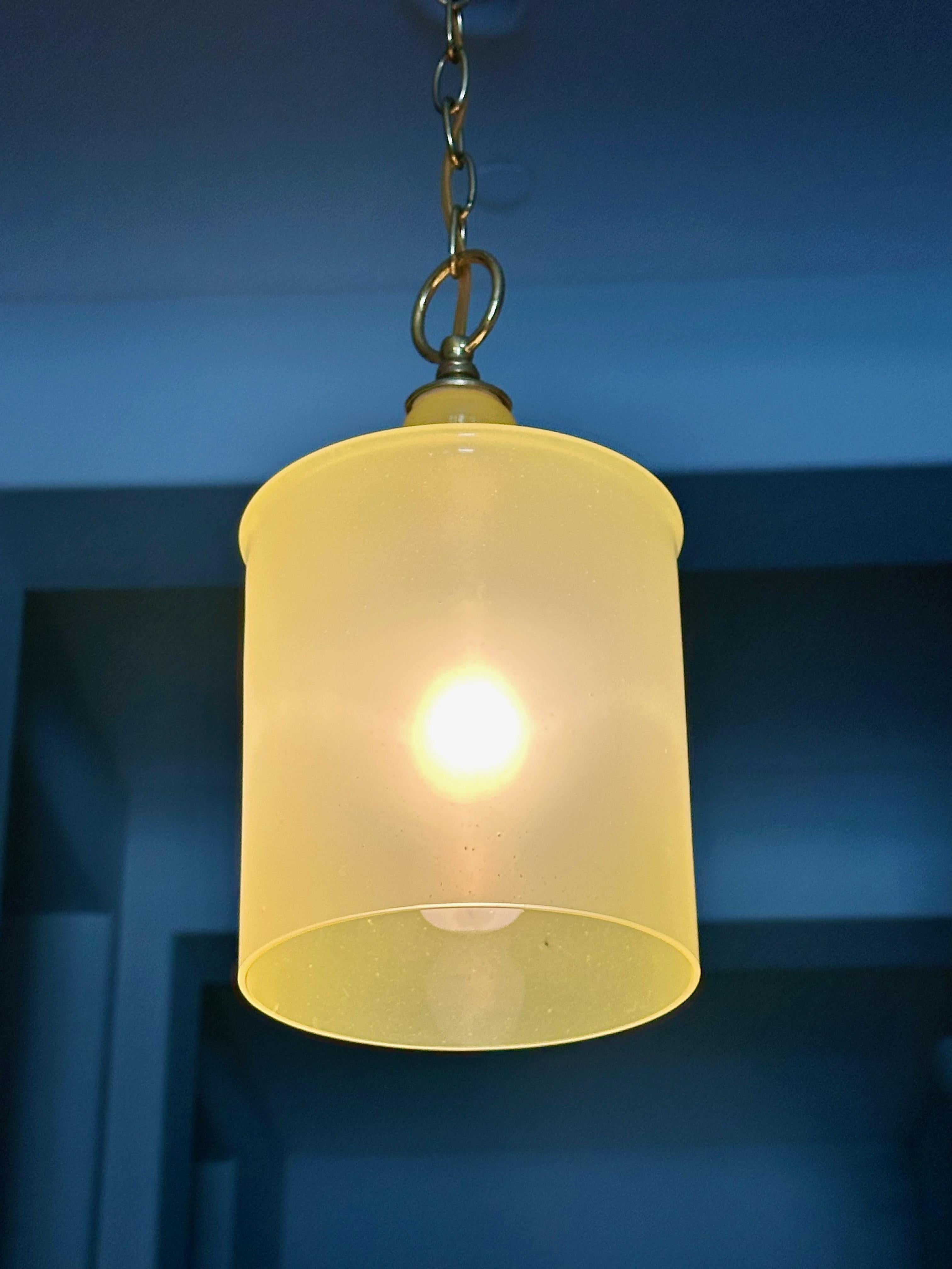 Single Murano Matte Yellow Hanging Ceiling Pendant Light For Sale 3