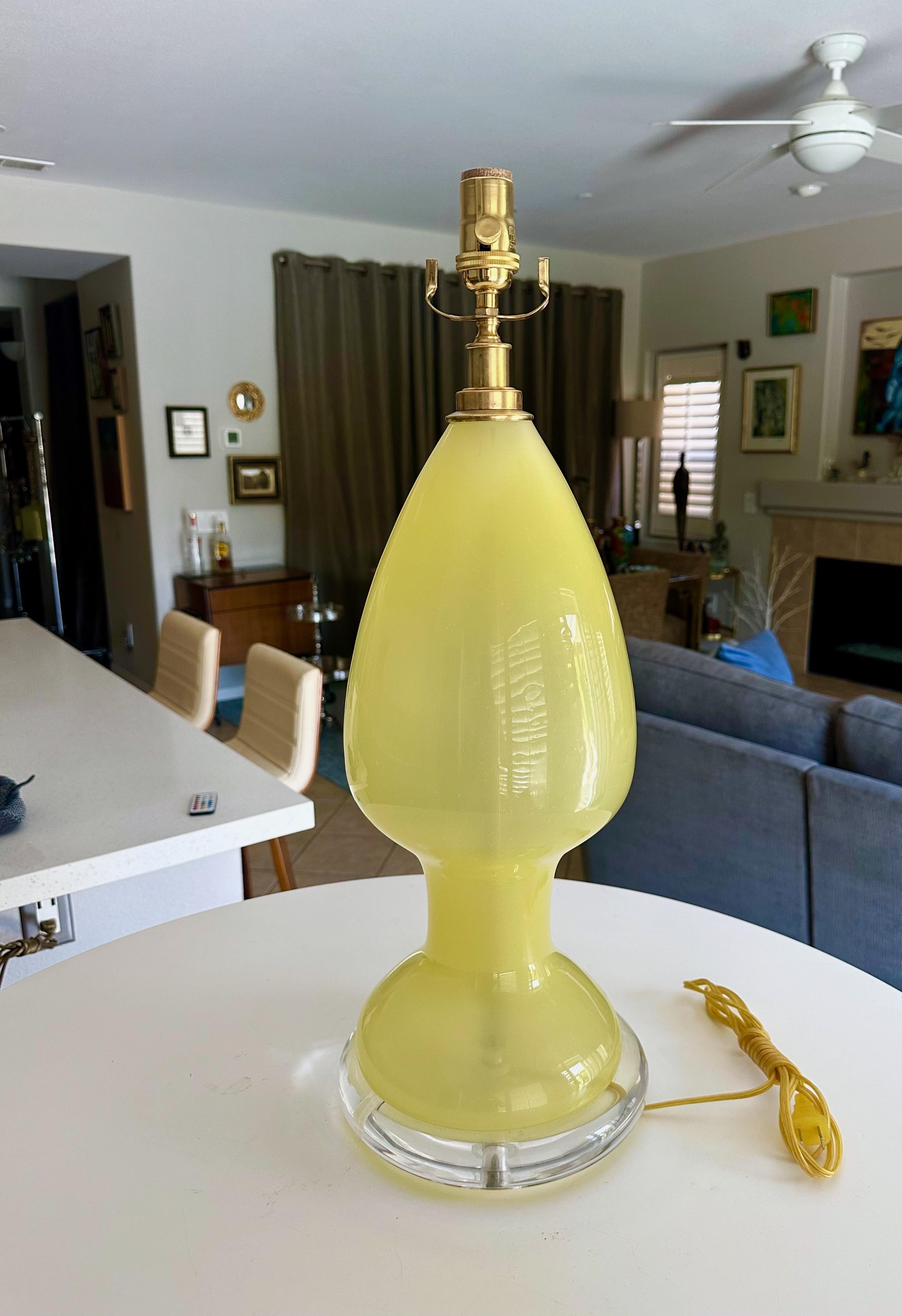 Italian Single Murano Matte Yellow Table Lamp For Sale