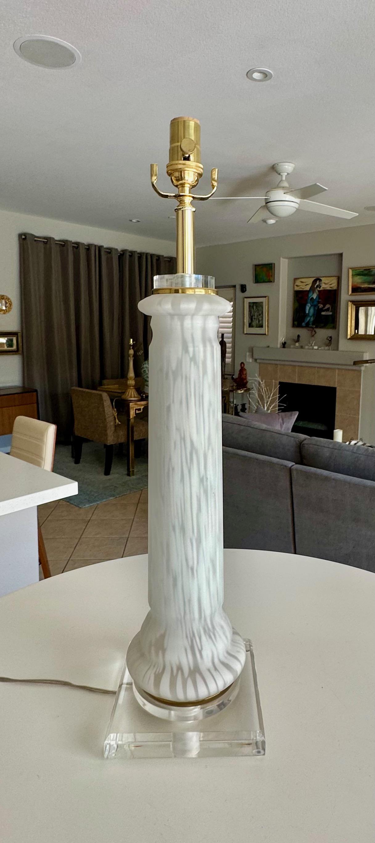 Italian Single Murano Mazzega Splatter White & Clear Table Lamp For Sale