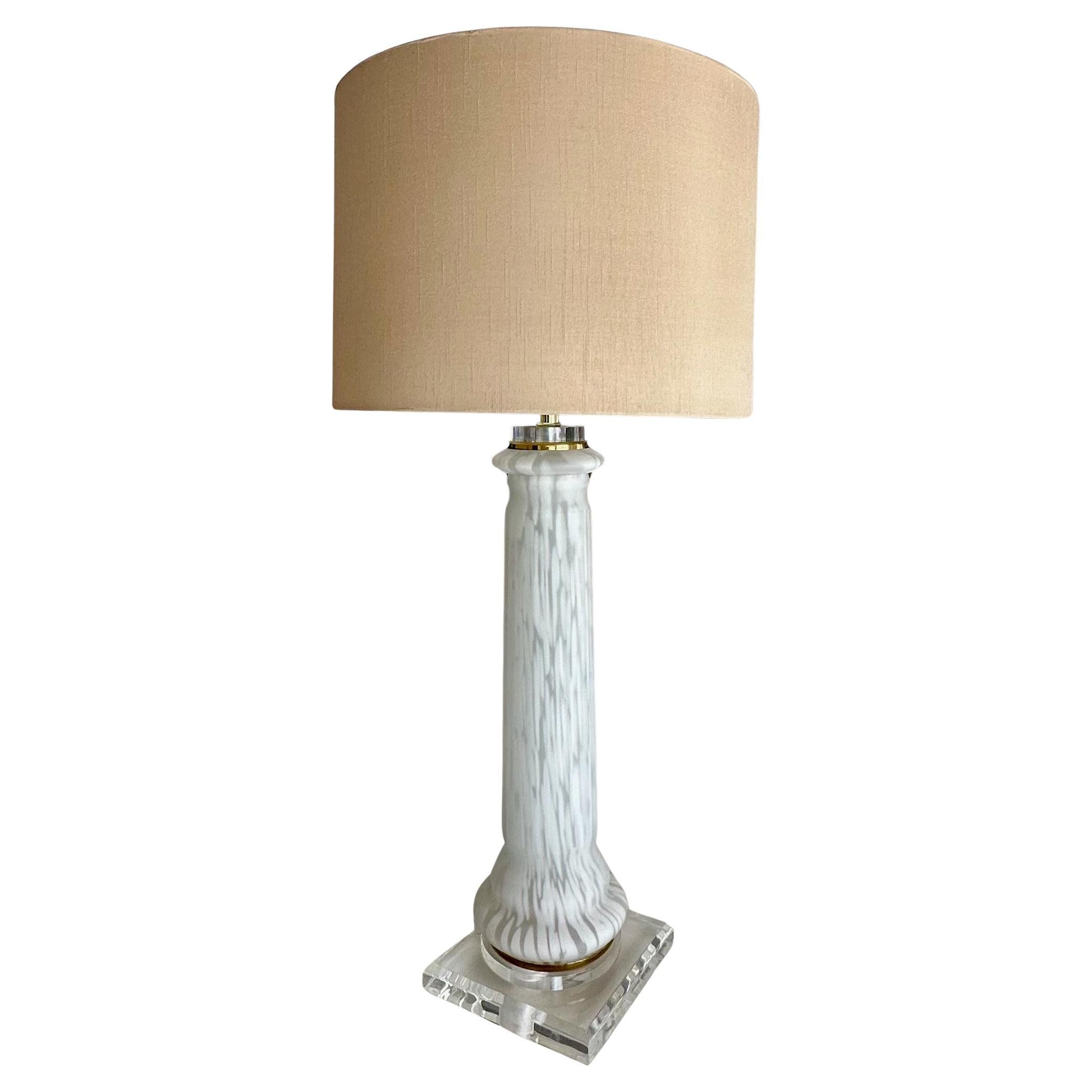 Single Murano Mazzega Splatter White 
Clear Table Lamp For Sale