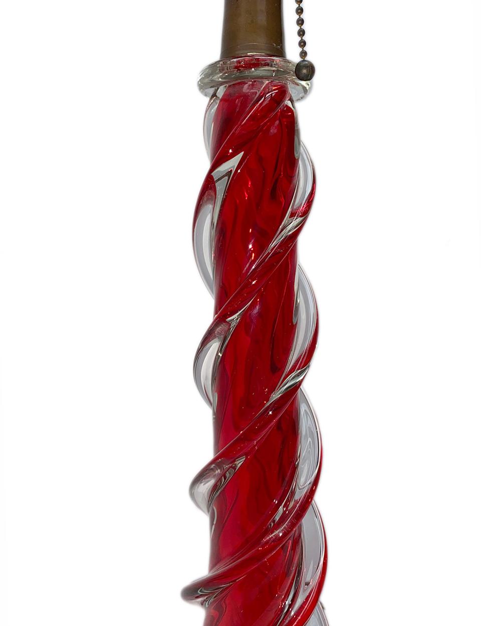 Italian Single Murano Red Glass Table Lamp For Sale