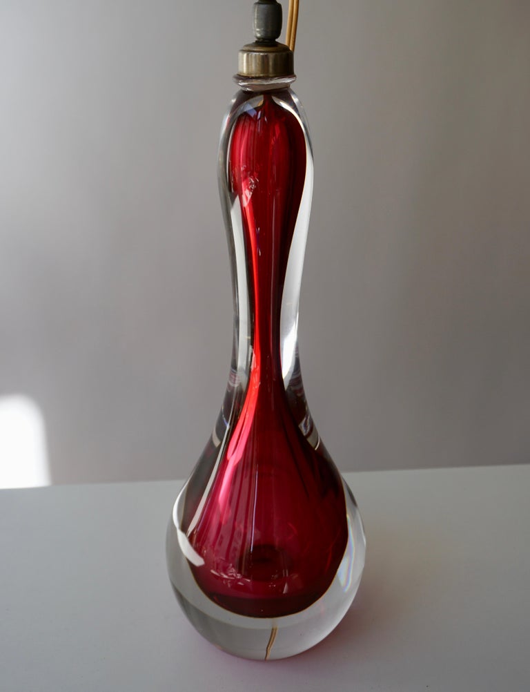 Mid-Century Modern Italian Murano Red Glass Table Lamp