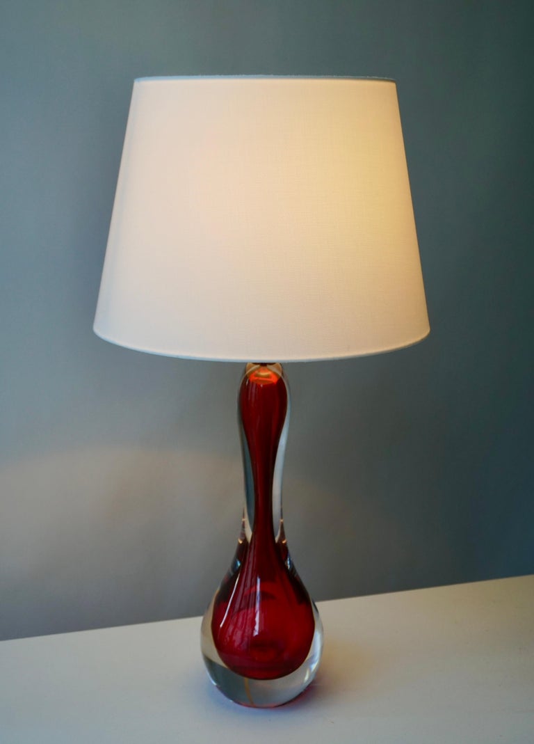 Italian Murano Red Glass Table Lamp For Sale at 1stDibs