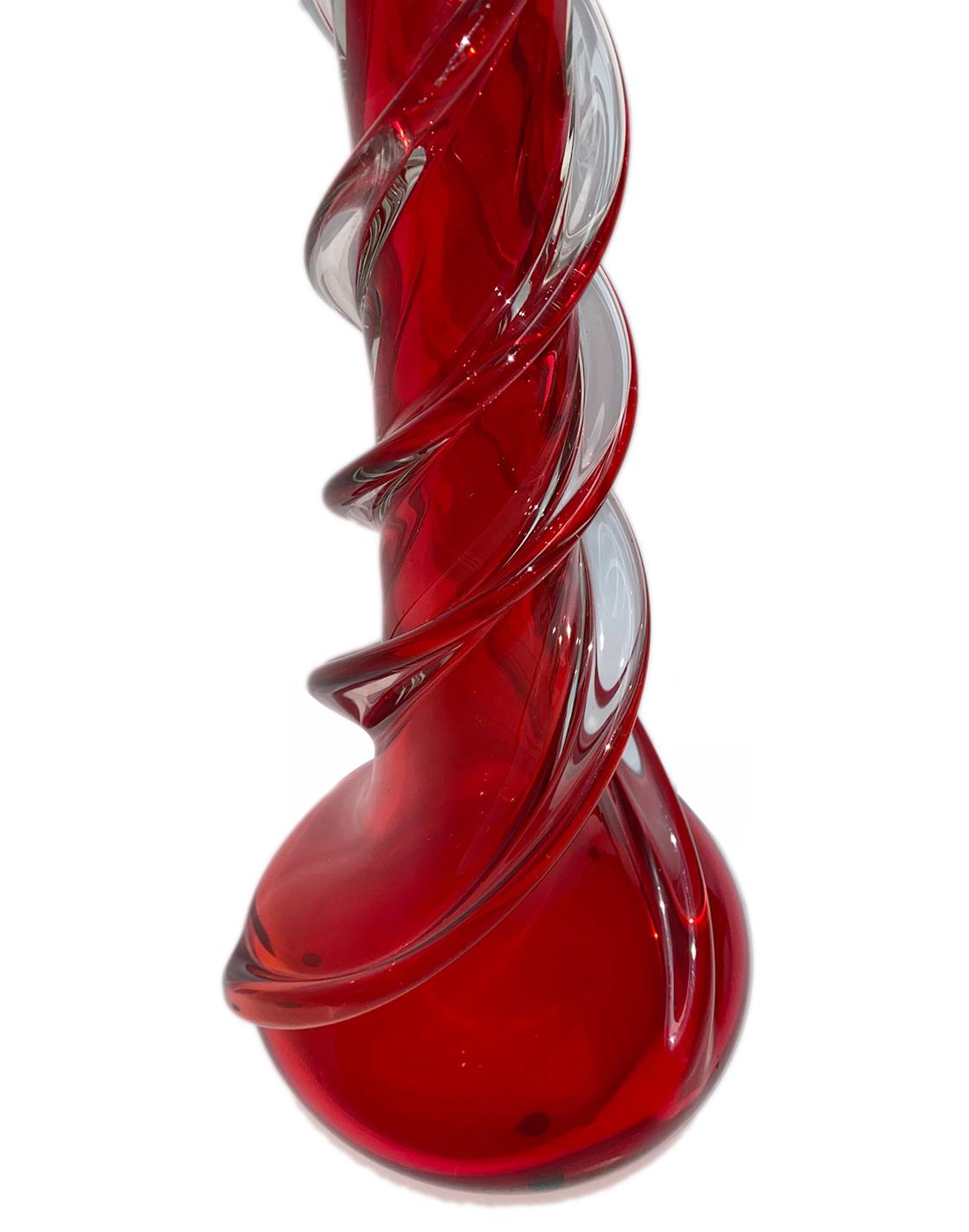 Murano Glass Single Murano Red Glass Table Lamp For Sale