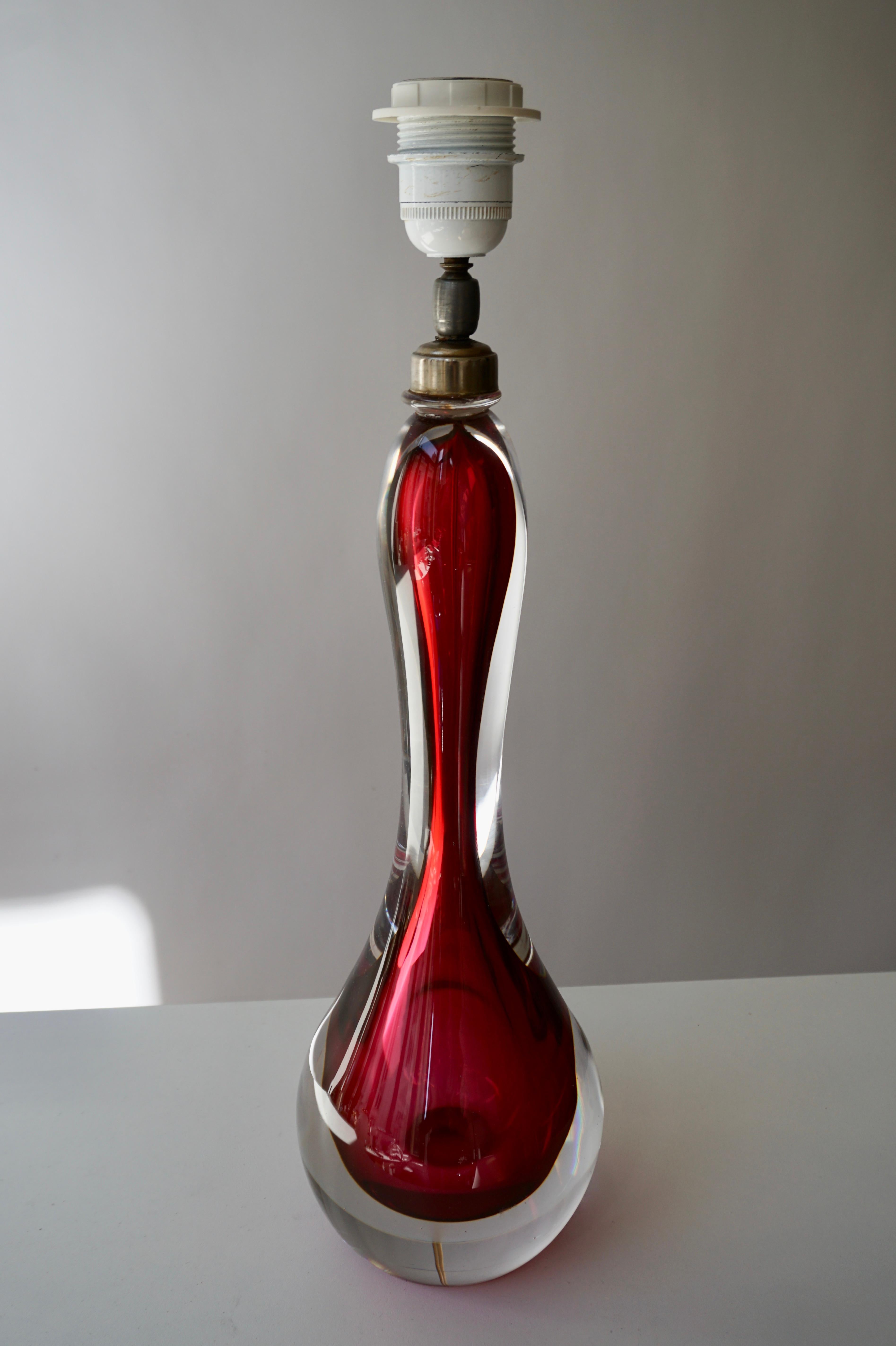 Murano Glass Italian Murano Red Glass Table Lamp For Sale