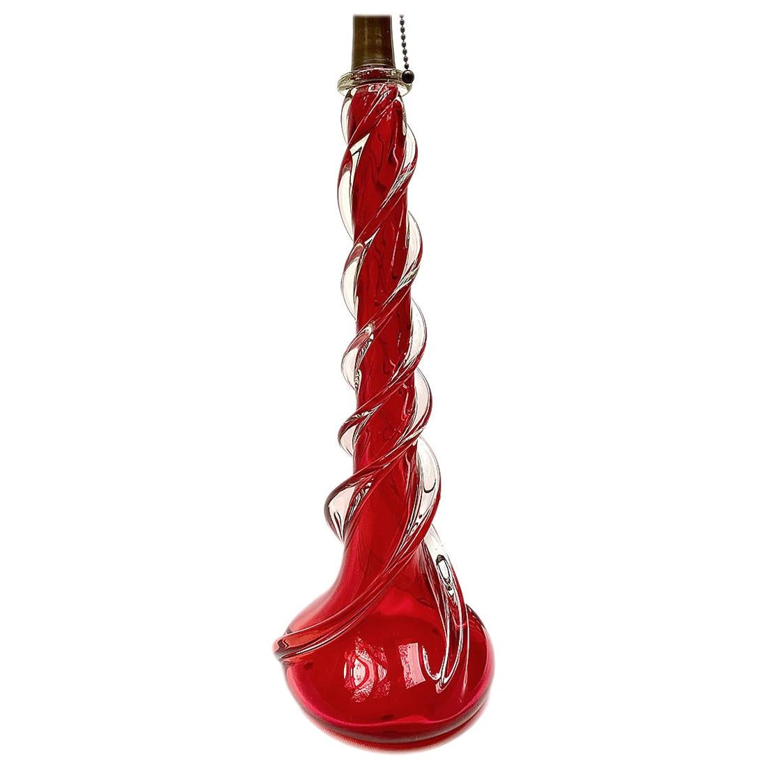 Single Murano Red Glass Table Lamp For Sale
