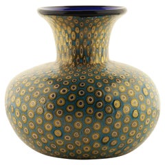 Single Murrina Vase, Cobalt Blue and Gold Leaf