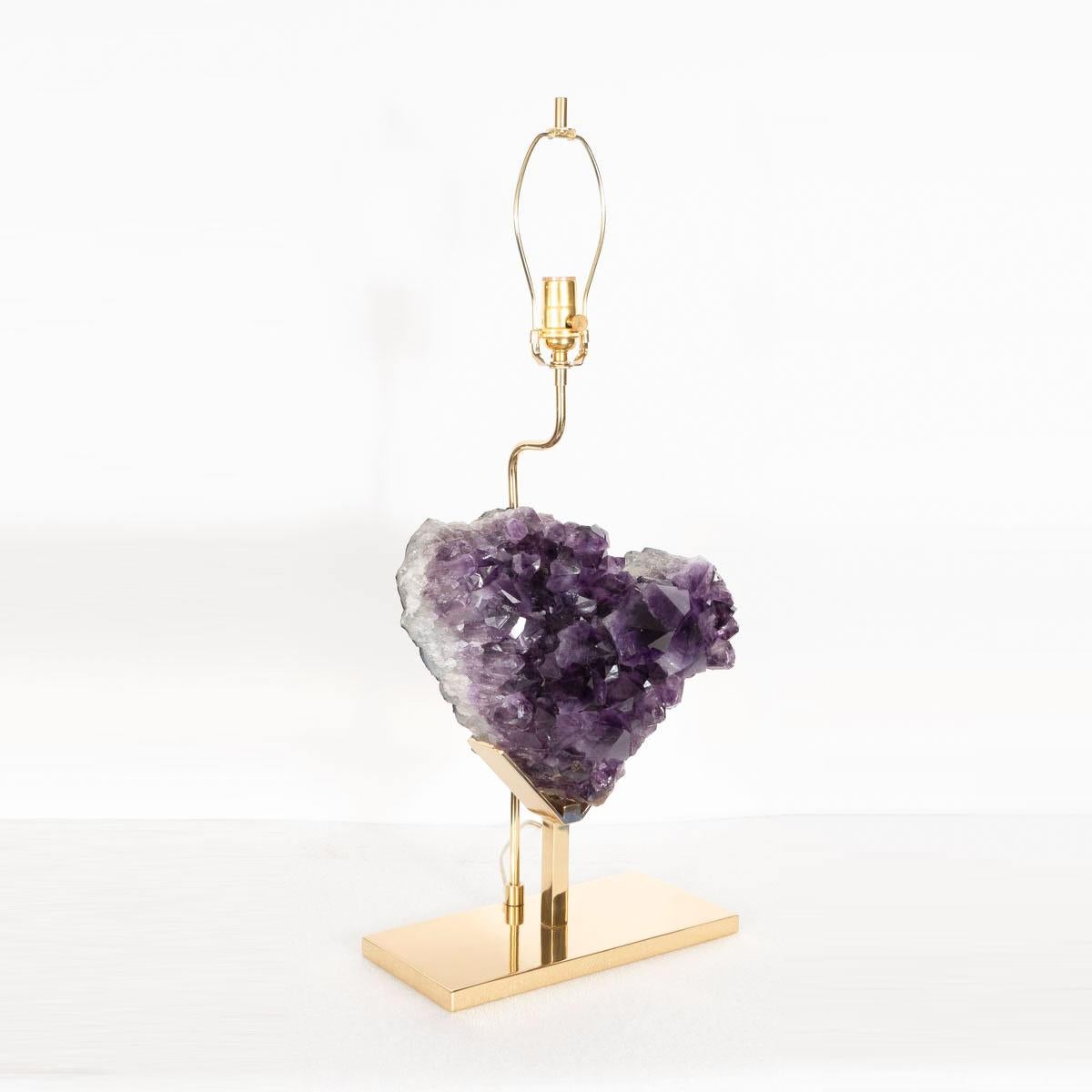 Mid-Century Modern Single Natural Amethyst Fragment Table Lamp For Sale
