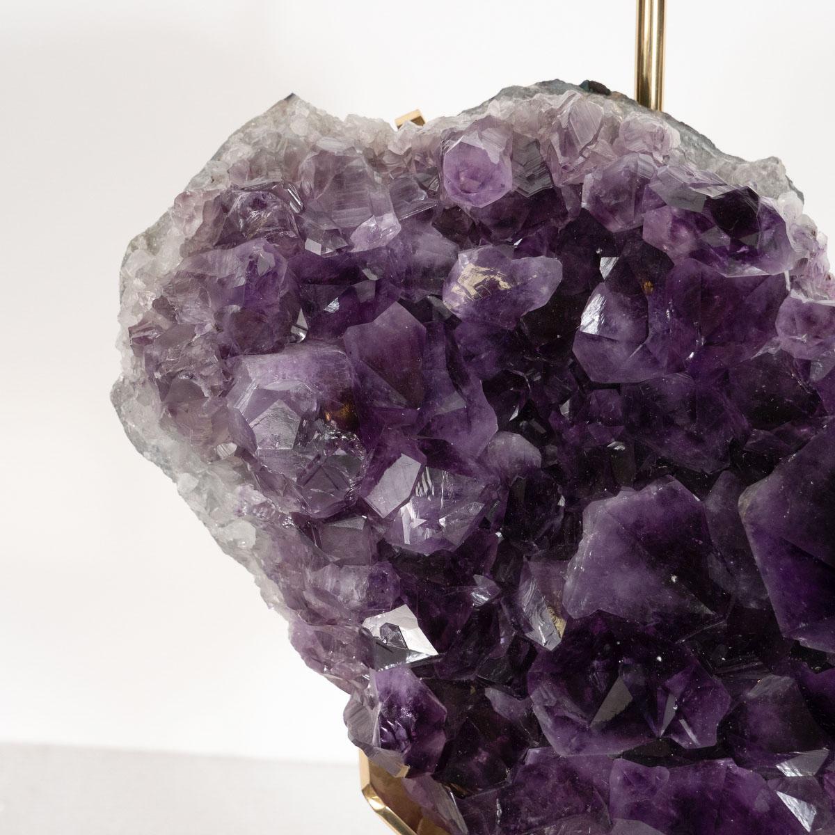 Brass Single Natural Amethyst Fragment Table Lamp For Sale