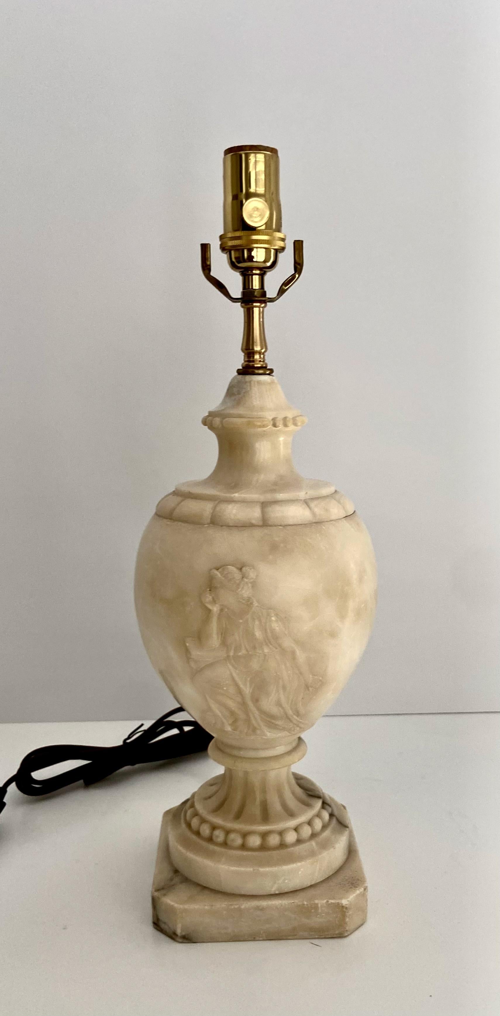 Single Neoclassic Grecian Women Urn Alabaster Table Lamp For Sale 2