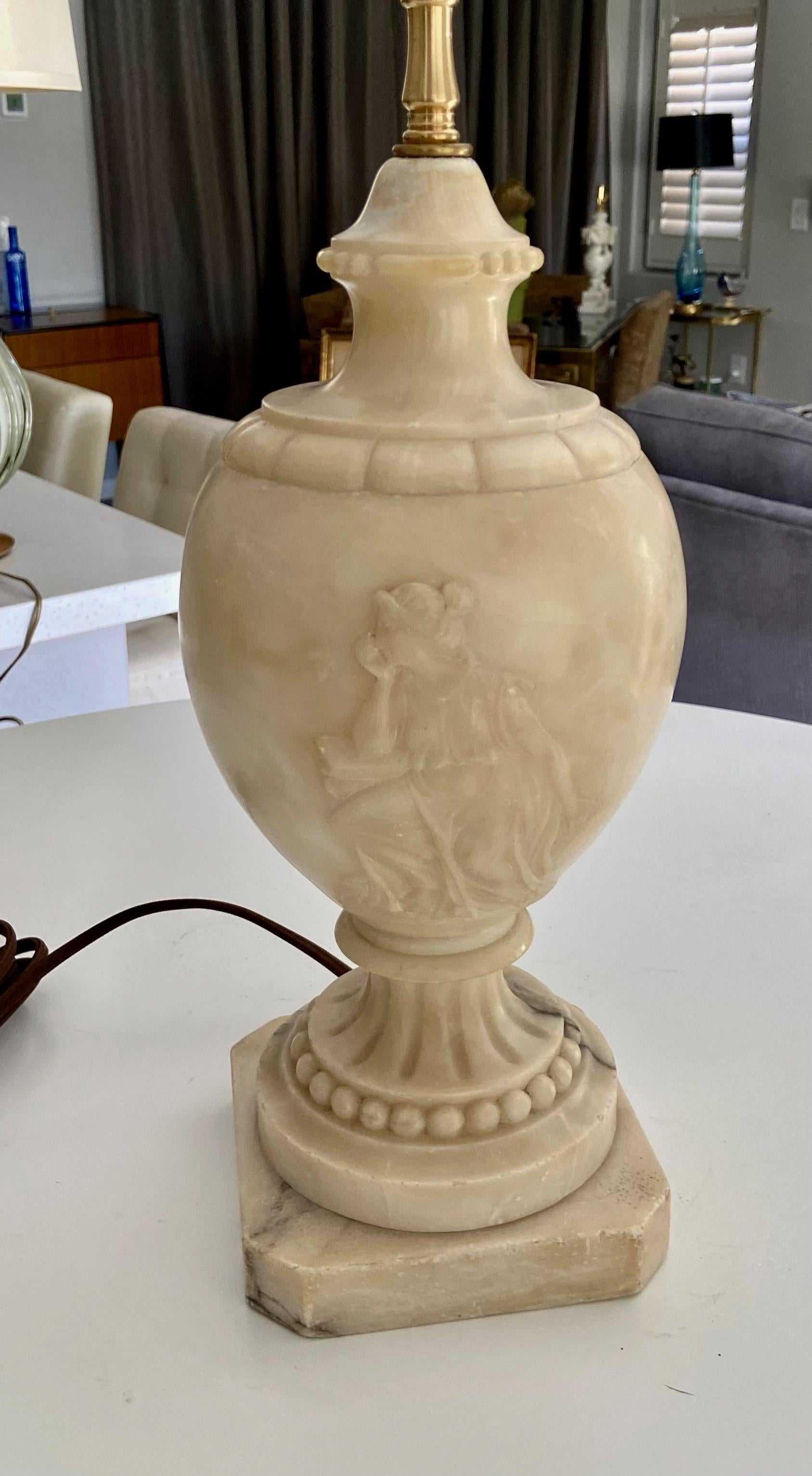 Single Neoclassic Grecian Women Urn Alabaster Table Lamp For Sale 3