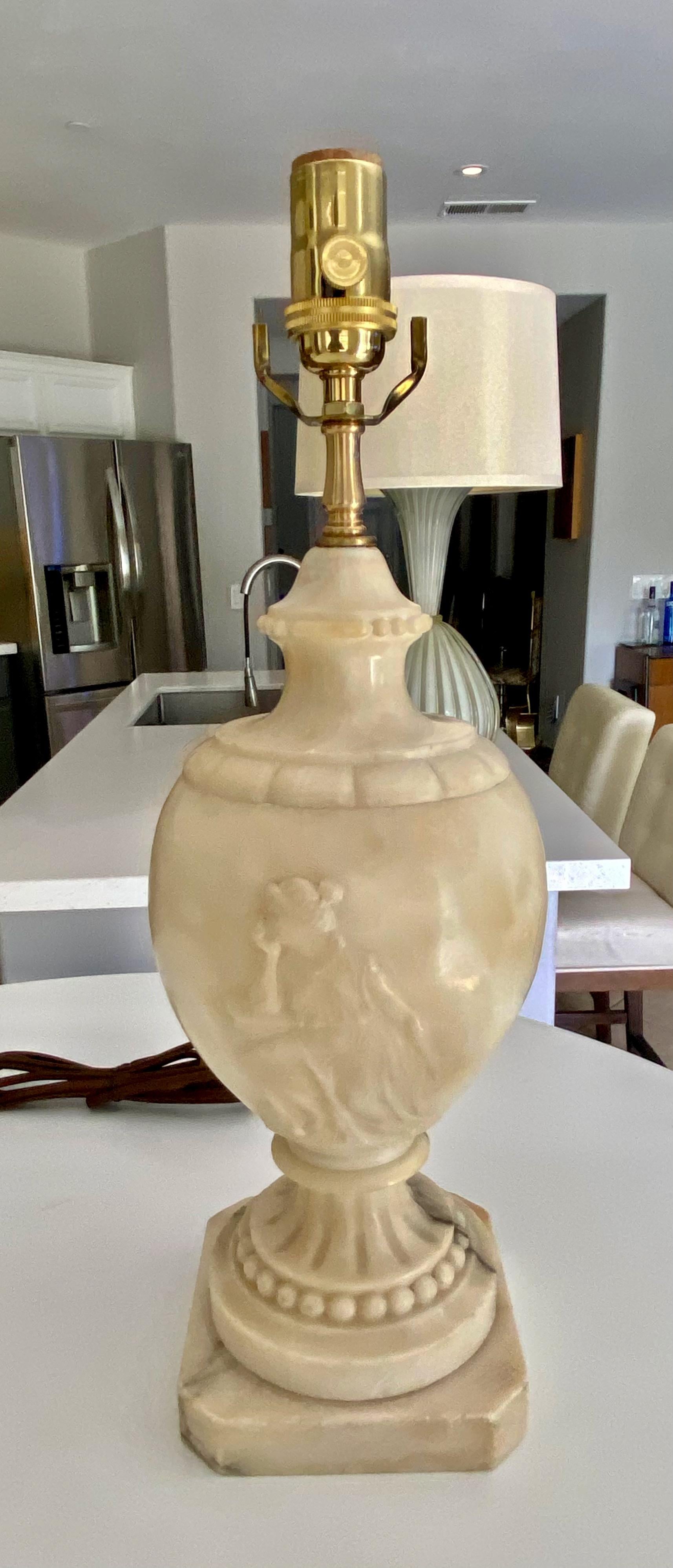 Single Neoclassic Grecian Women Urn Alabaster Table Lamp For Sale 4