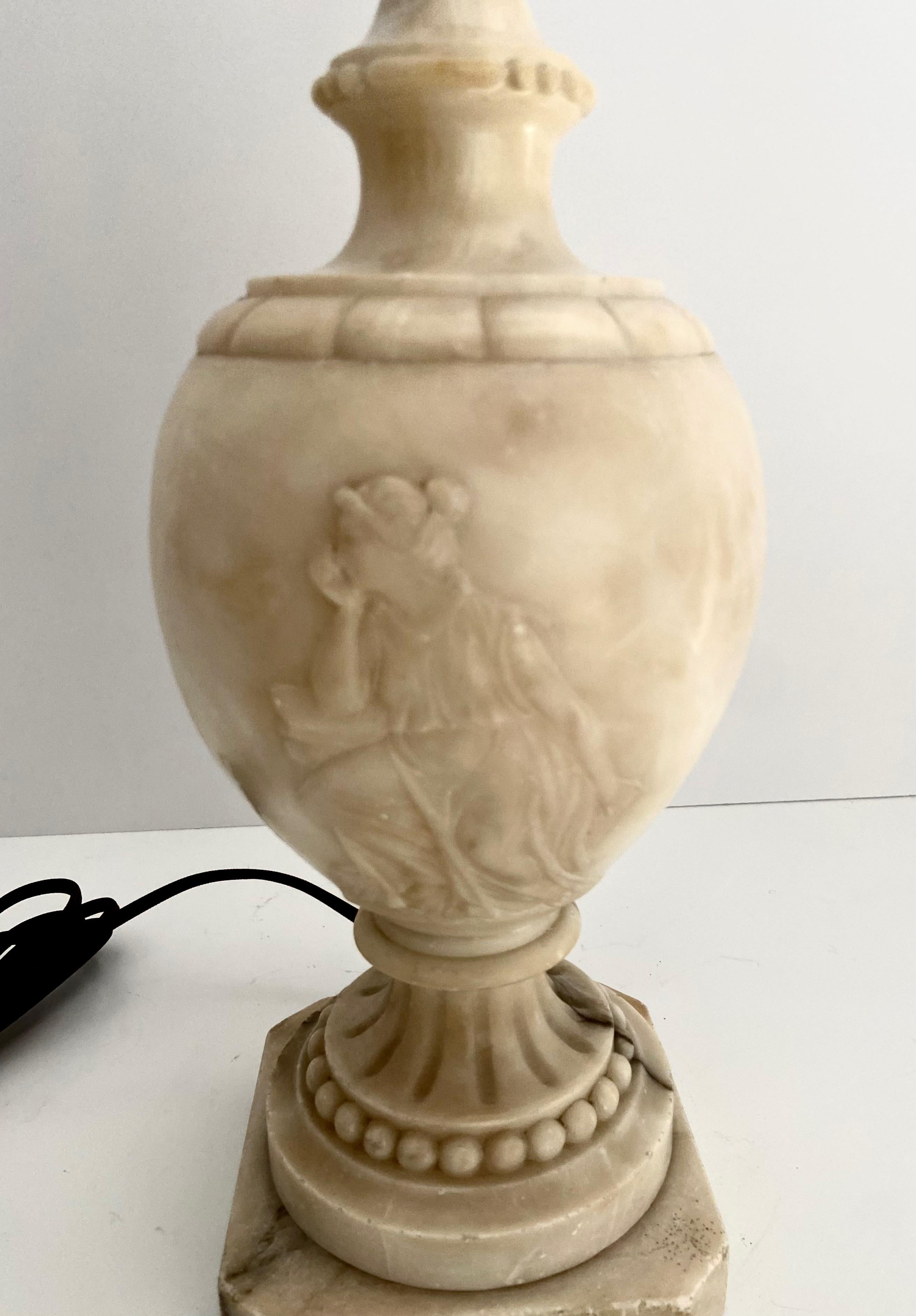 Single Neoclassic Grecian Women Urn Alabaster Table Lamp For Sale 5
