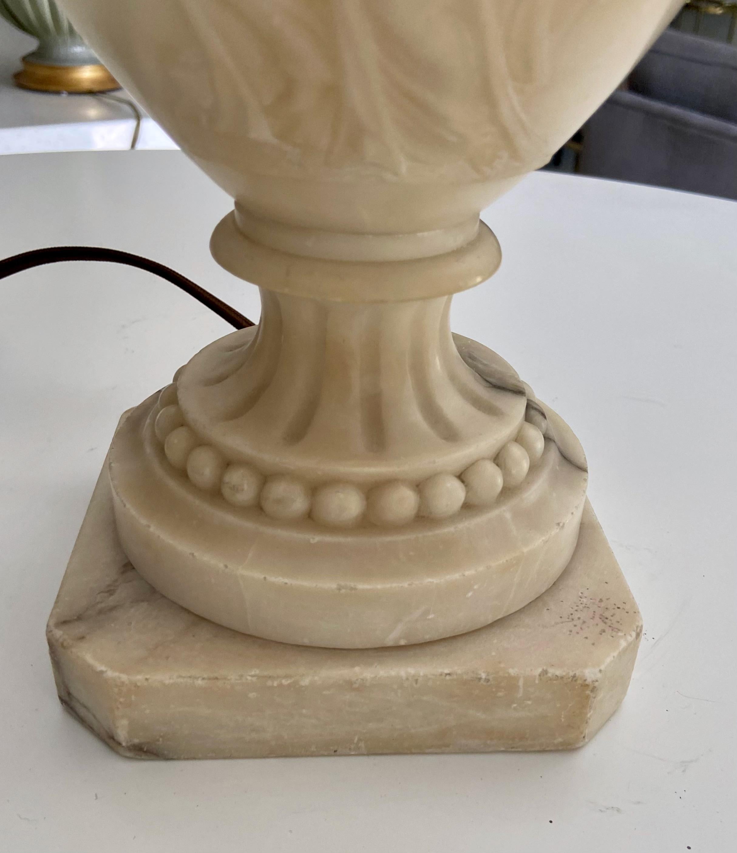 Single Neoclassic Grecian Women Urn Alabaster Table Lamp For Sale 6