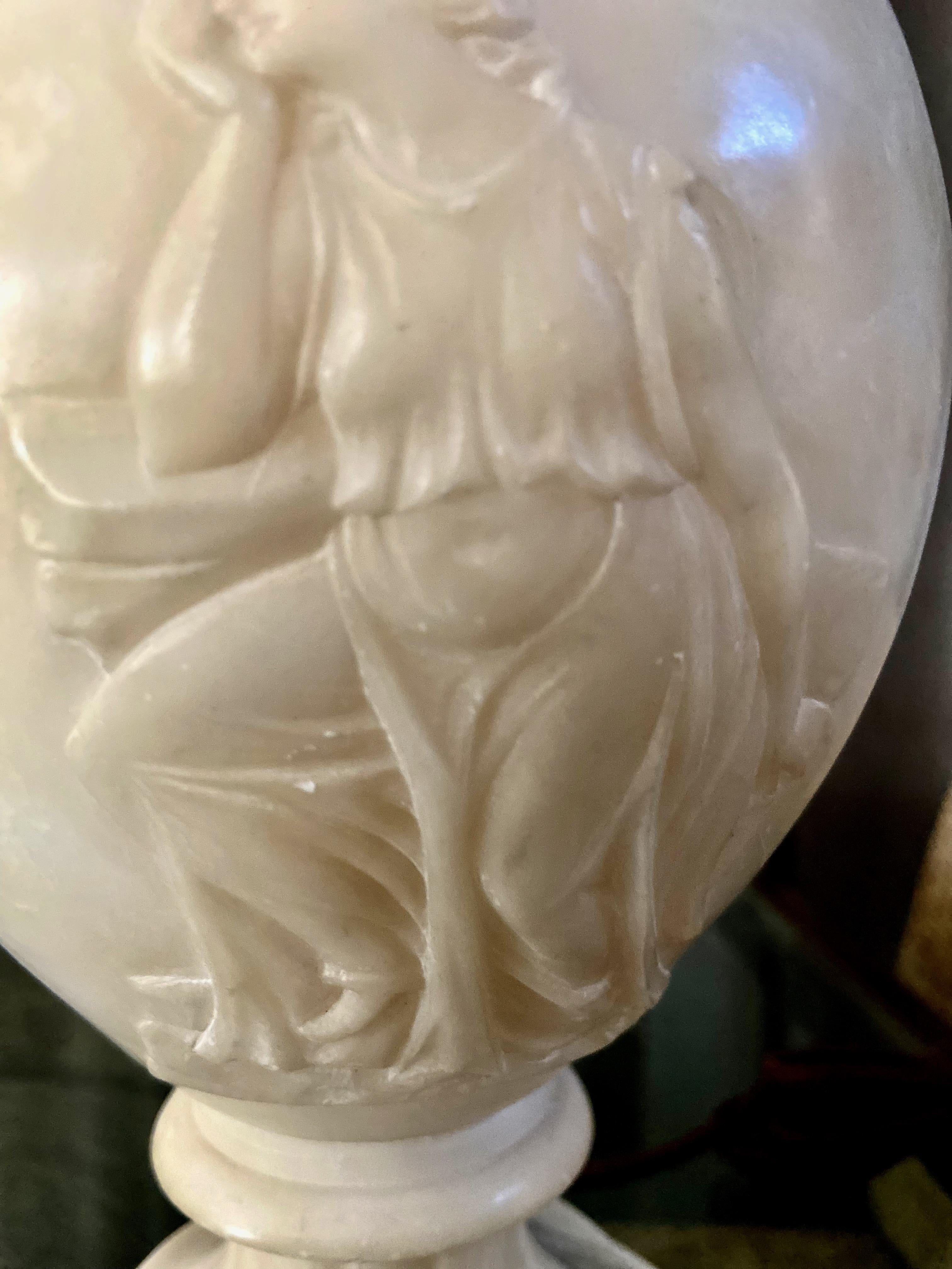 Single Neoclassic Grecian Women Urn Alabaster Table Lamp For Sale 9