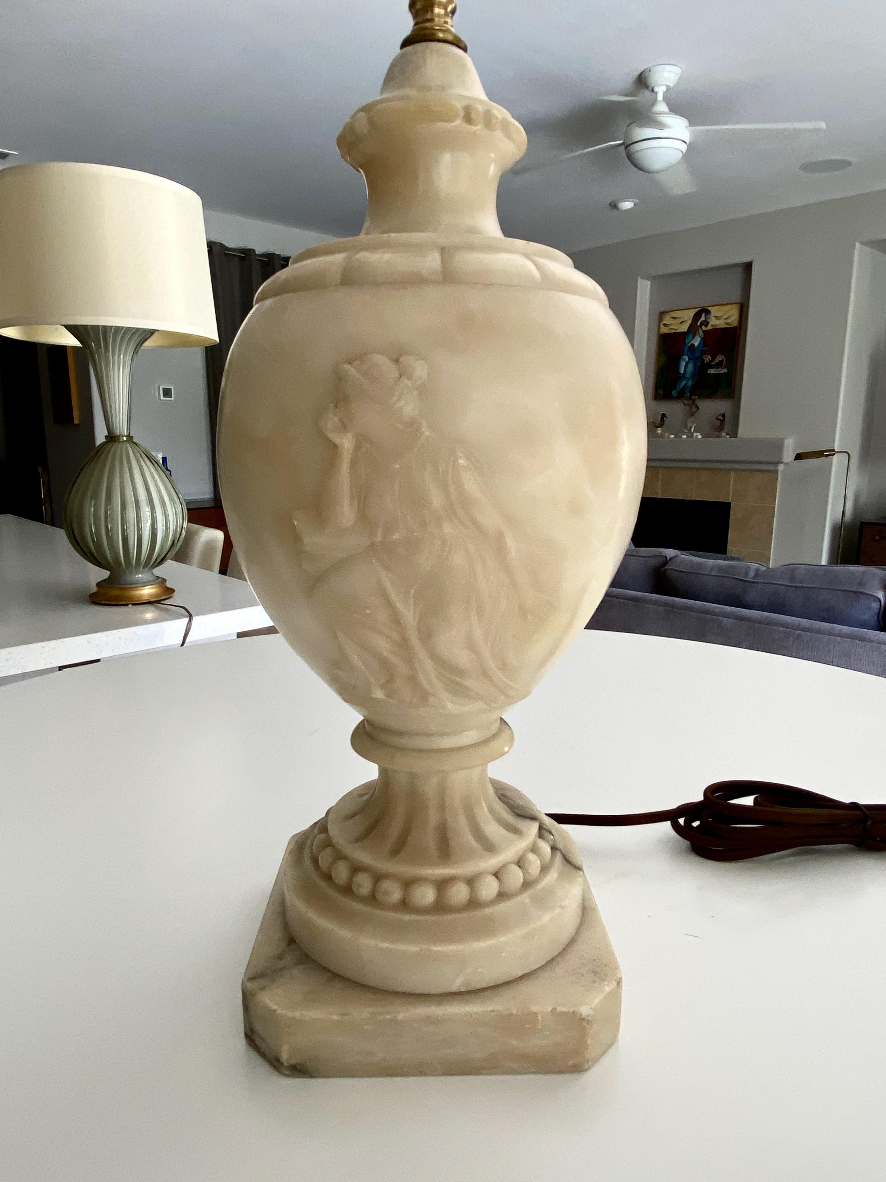 Classical Greek Single Neoclassic Grecian Women Urn Alabaster Table Lamp For Sale