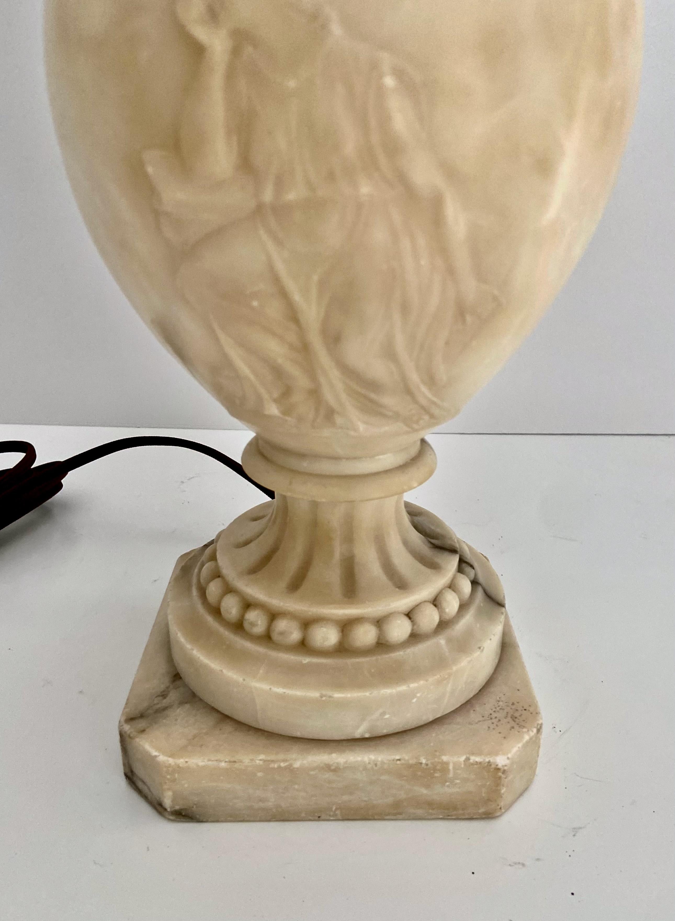 Single Neoclassic Grecian Women Urn Alabaster Table Lamp In Good Condition For Sale In Palm Springs, CA