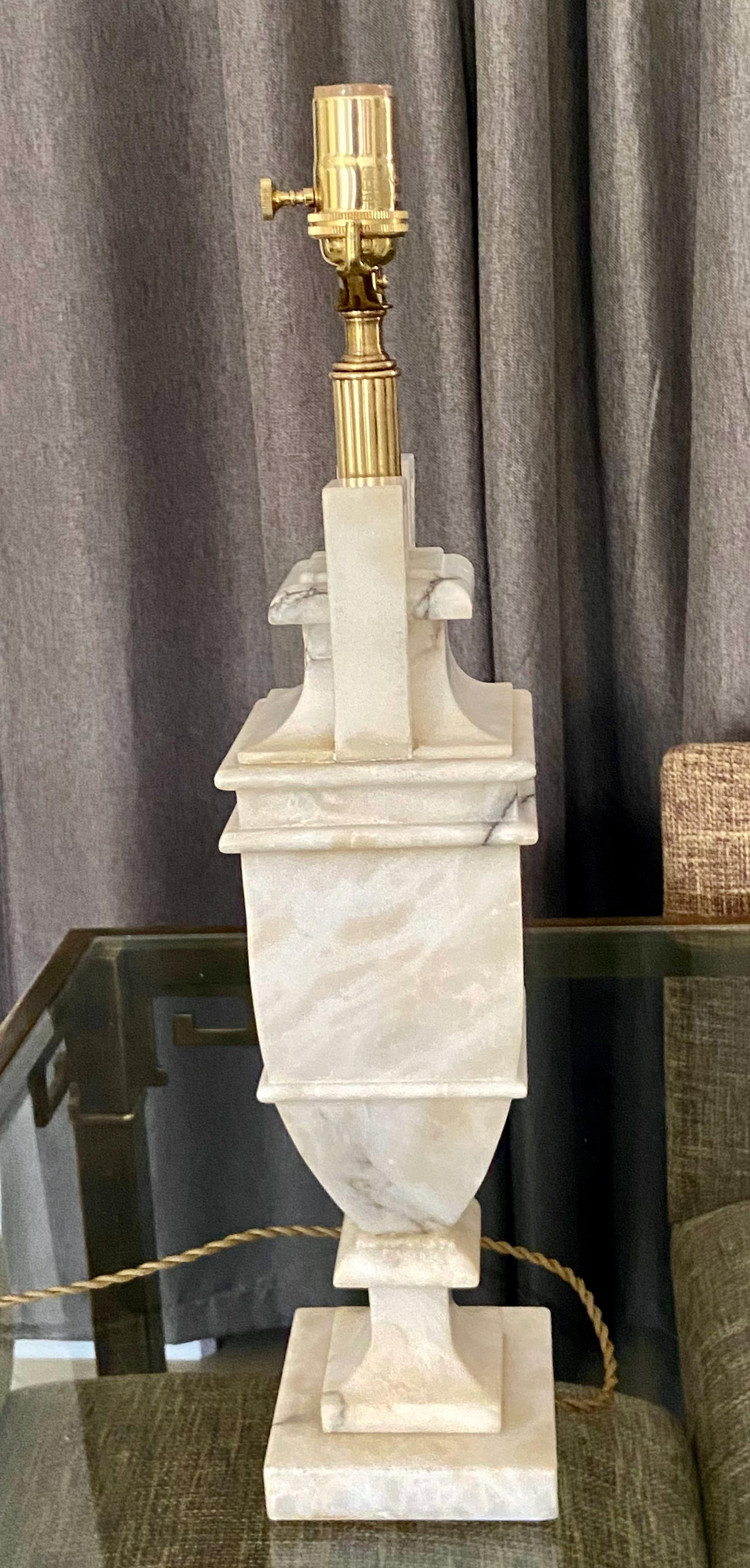 Single Neoclassic Greek Key Alabaster Table Lamp For Sale 6