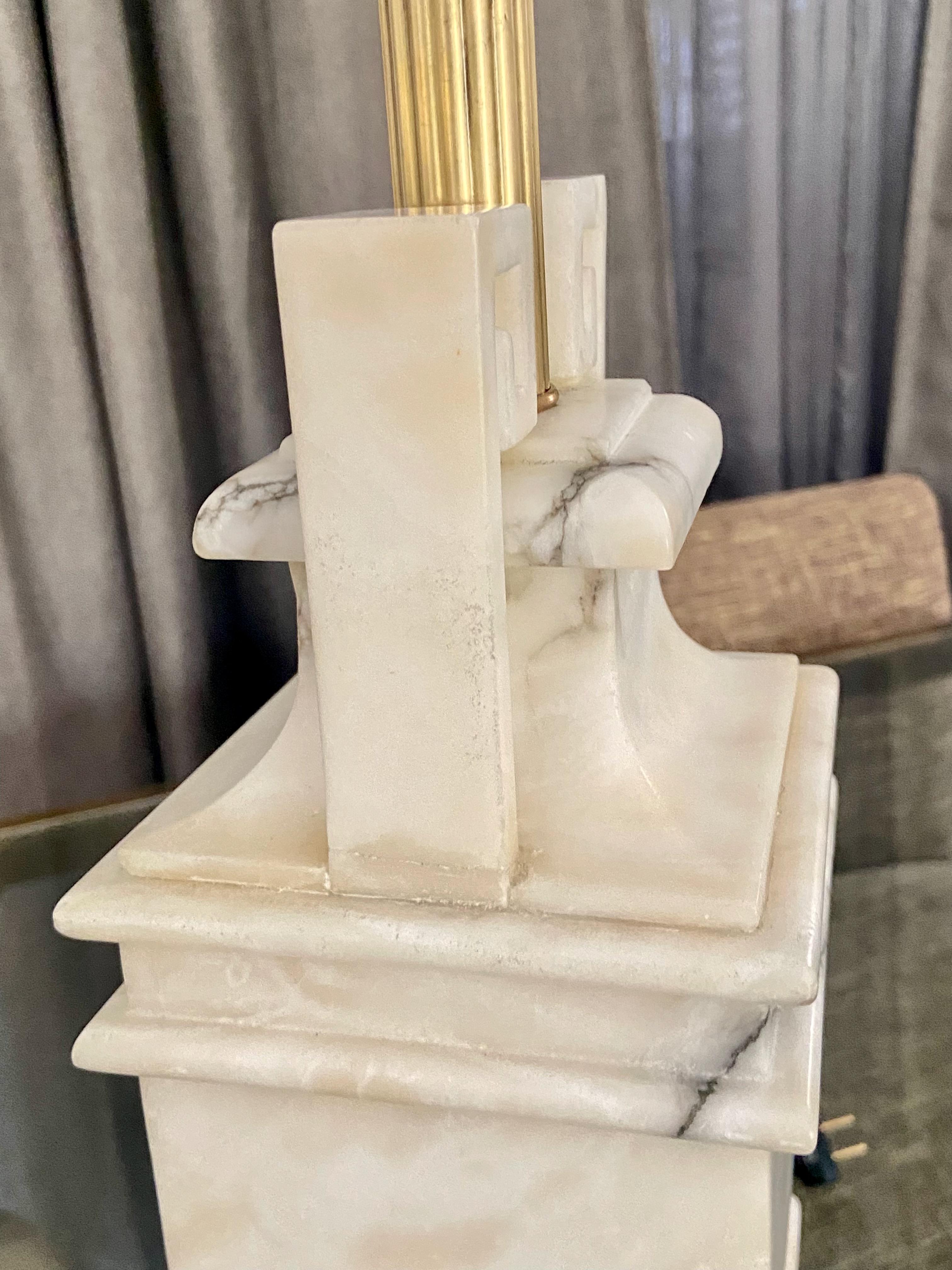 Single Neoclassic Greek Key Alabaster Table Lamp For Sale 9