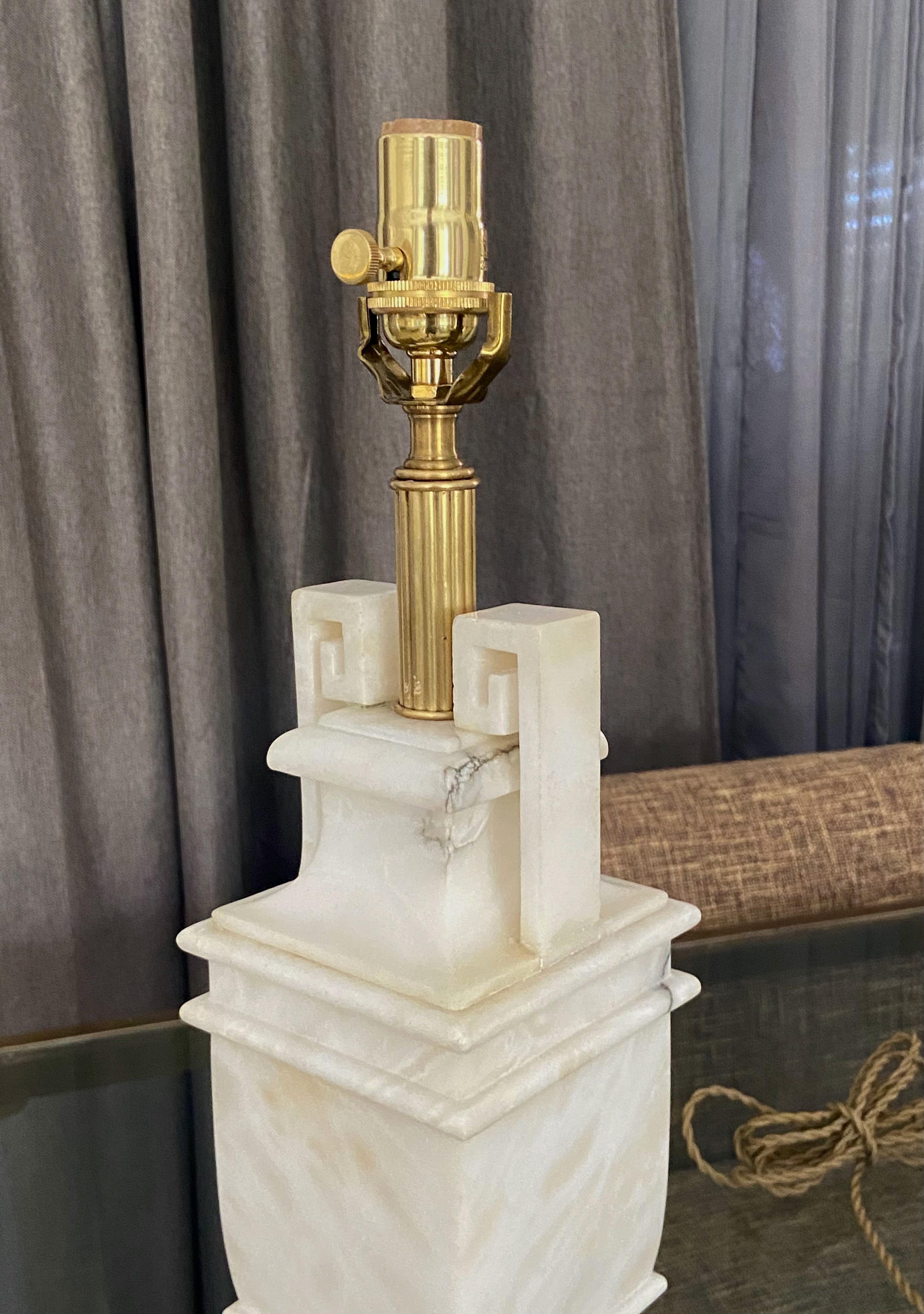 Single Neoclassic Greek Key Alabaster Table Lamp For Sale 10
