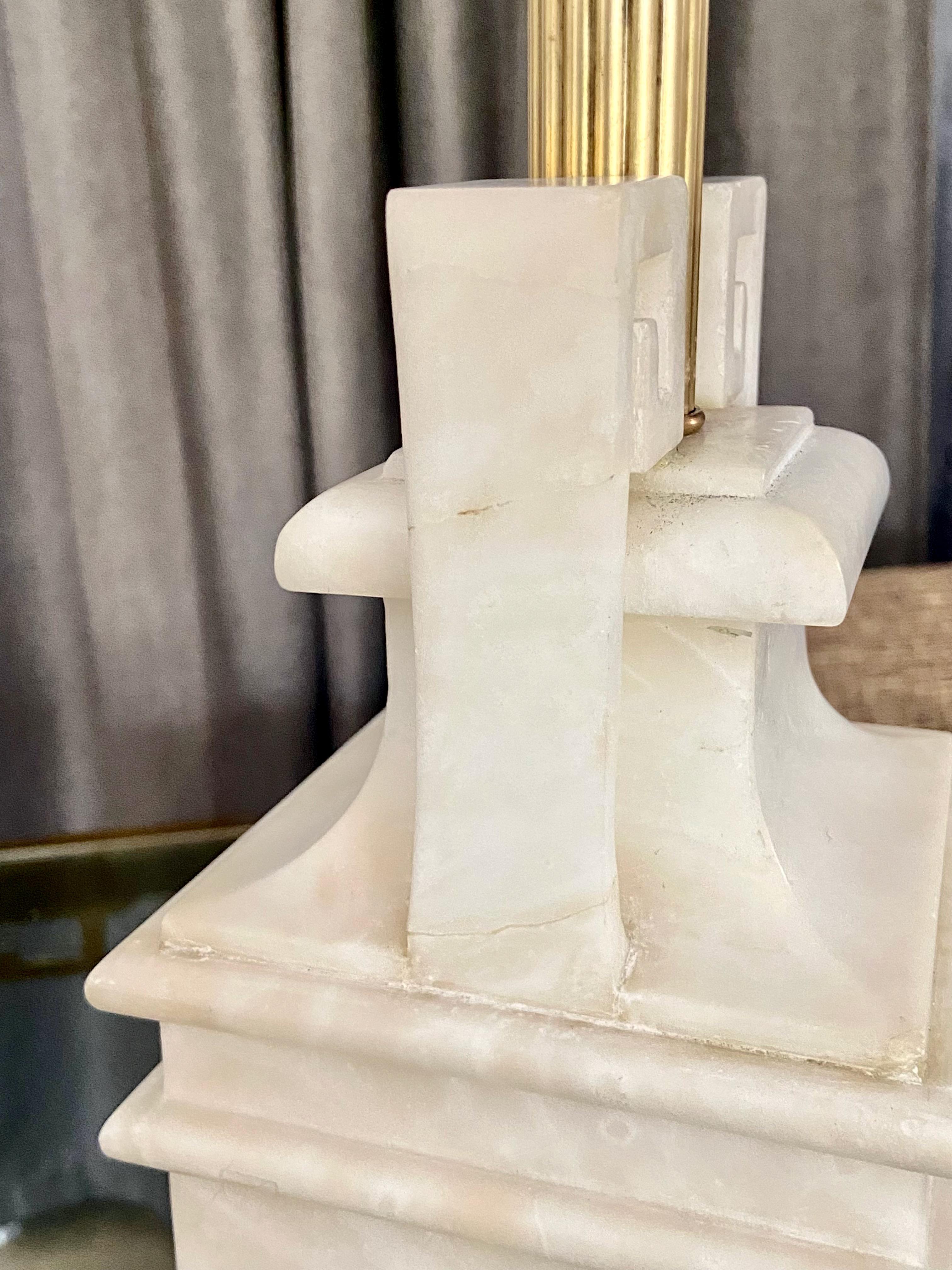 Single Neoclassic Greek Key Alabaster Table Lamp For Sale 11