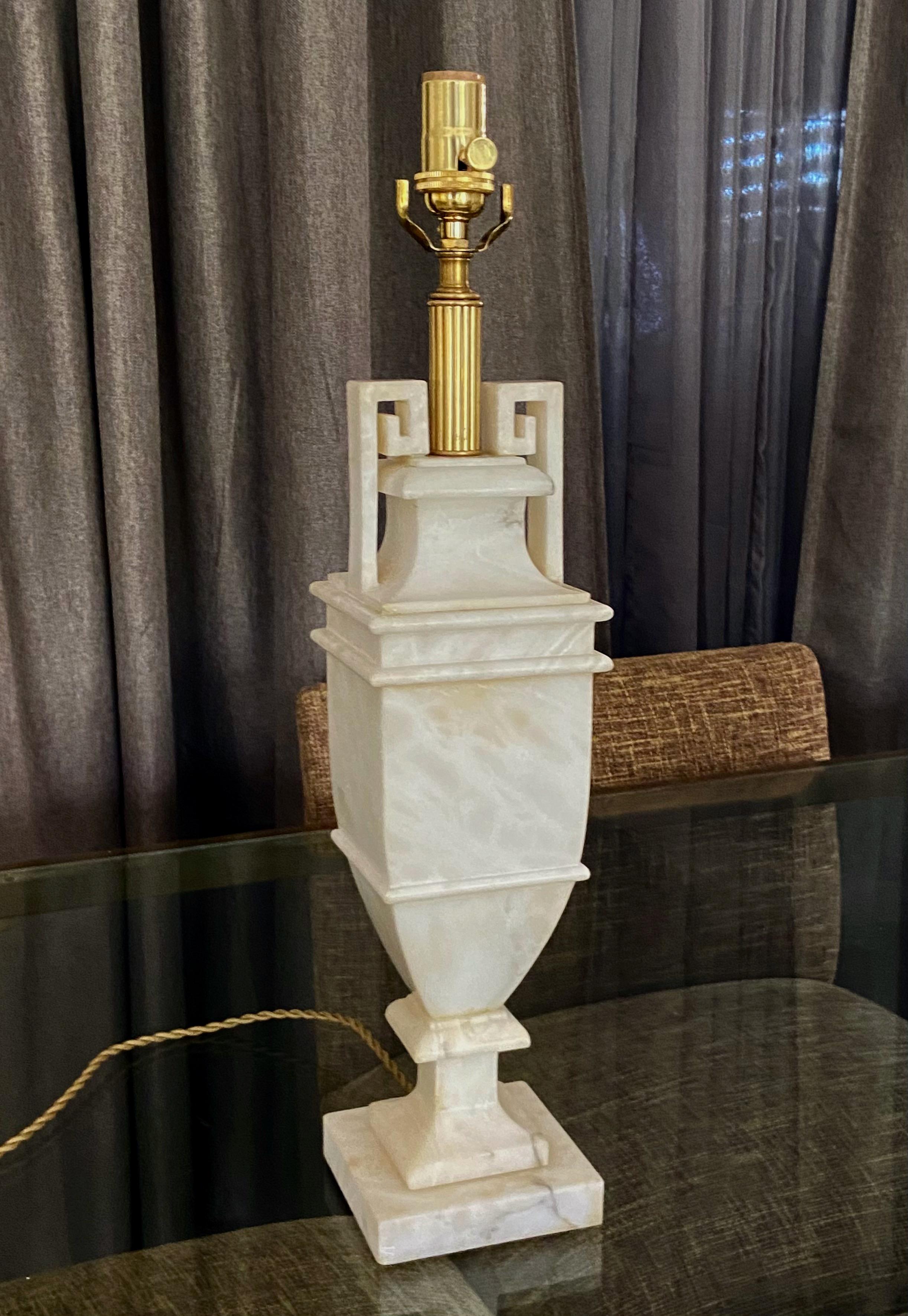 Single Neoclassic Greek Key Alabaster Table Lamp For Sale 12