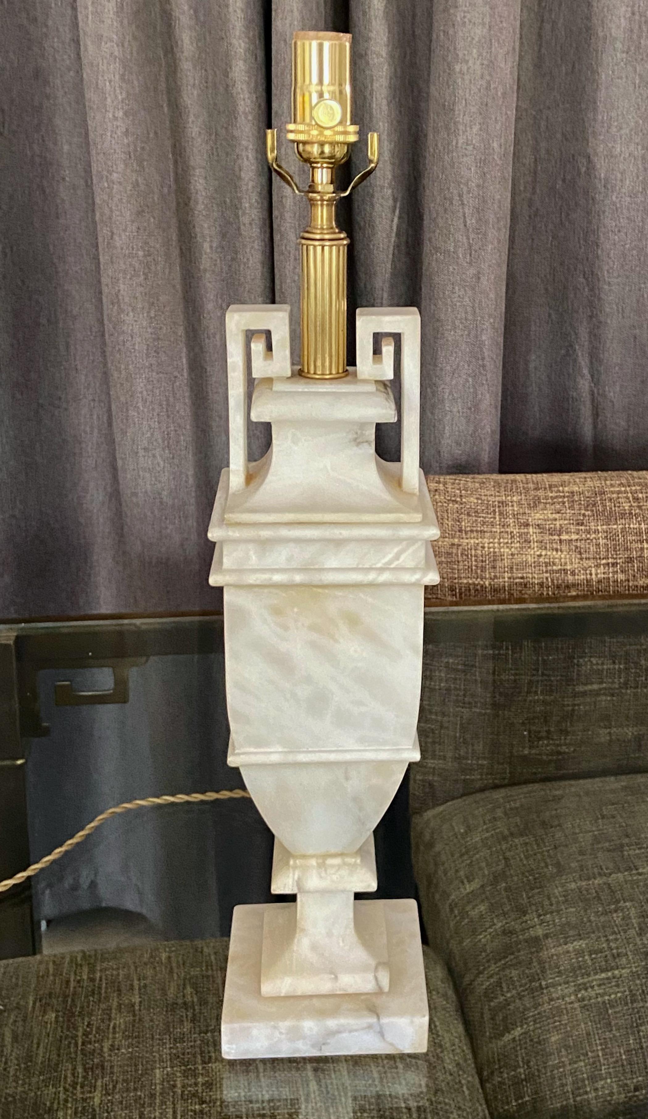 Single Neoclassic Greek Key Alabaster Table Lamp For Sale 13