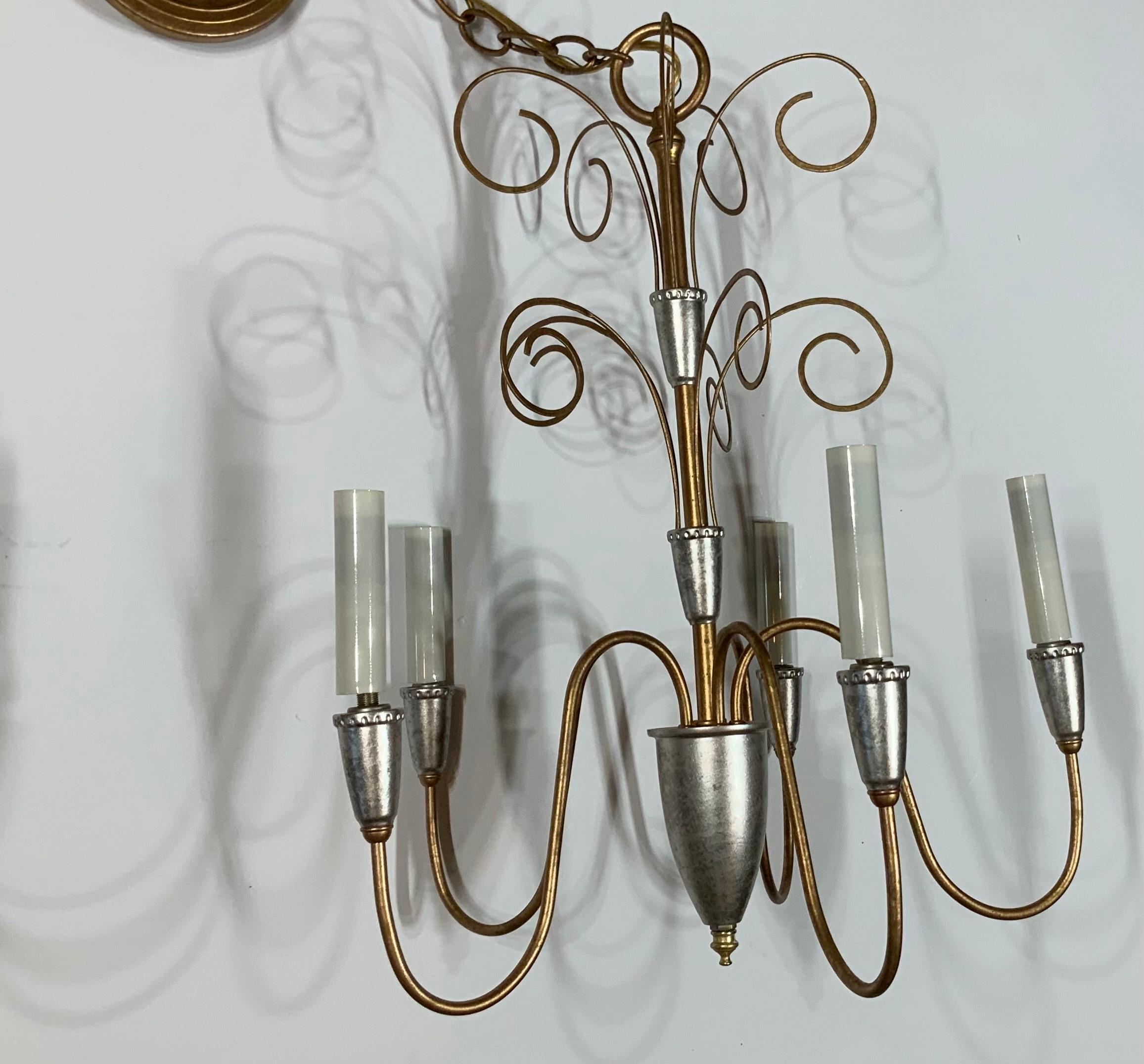American Single Neoclassic Style Five Stems Chandelier For Sale