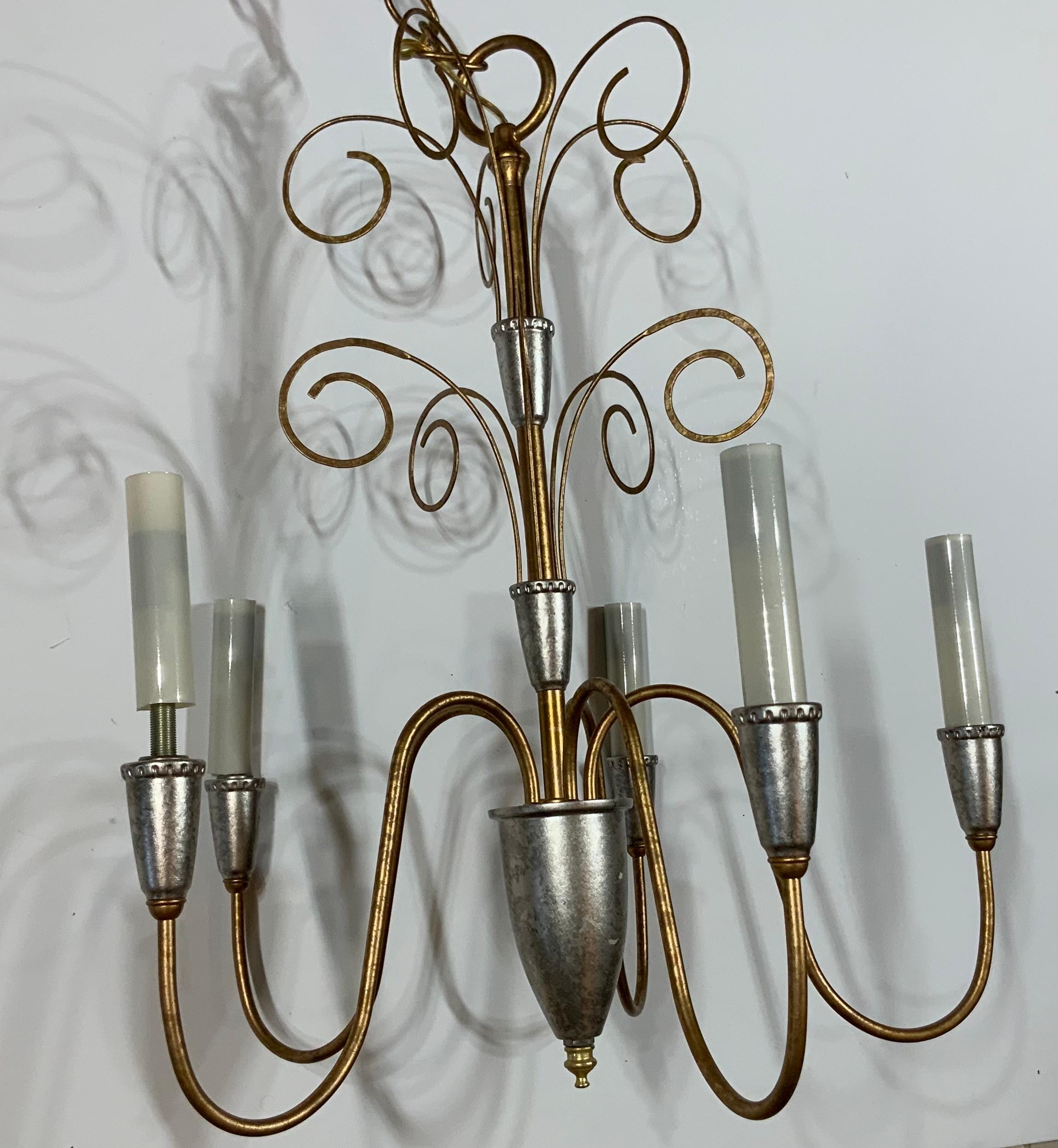American Single Neoclassic Style Five Stems Chandelier For Sale