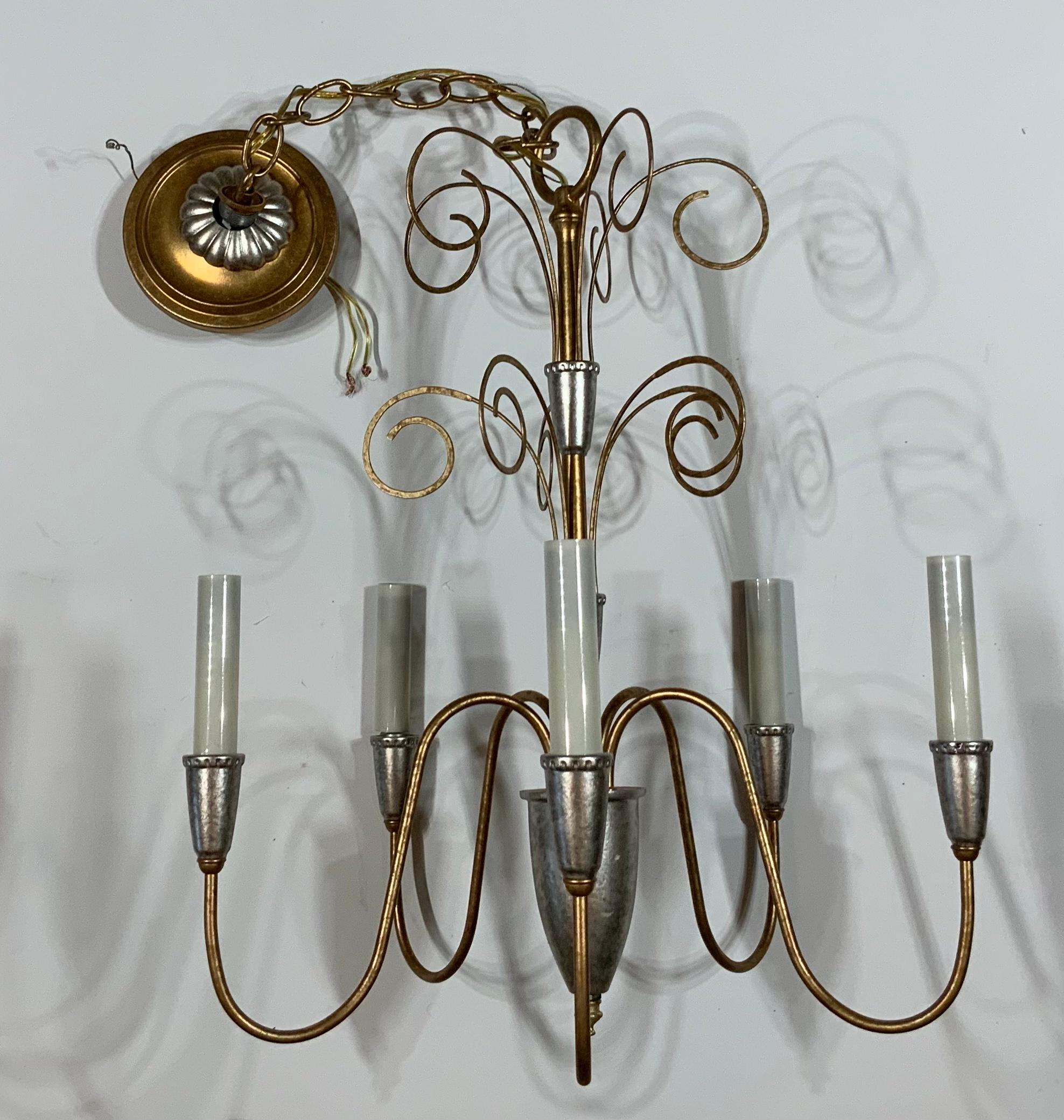 Hand-Crafted Single Neoclassic Style Five Stems Chandelier For Sale