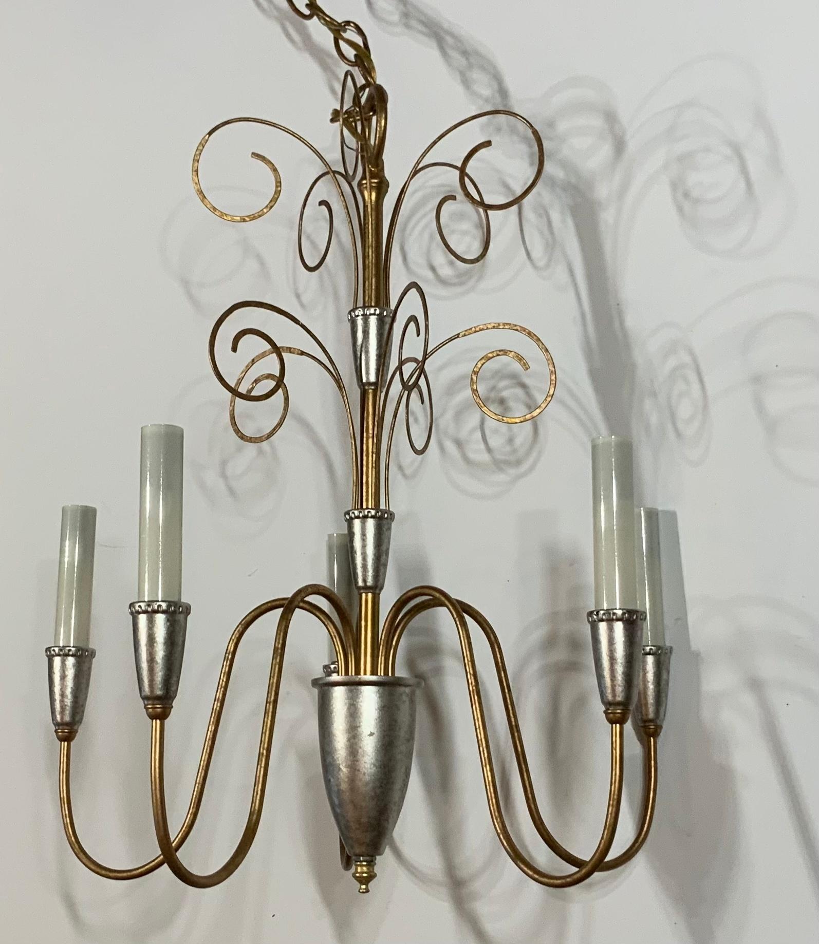 Late 20th Century Single Neoclassic Style Five Stems Chandelier For Sale