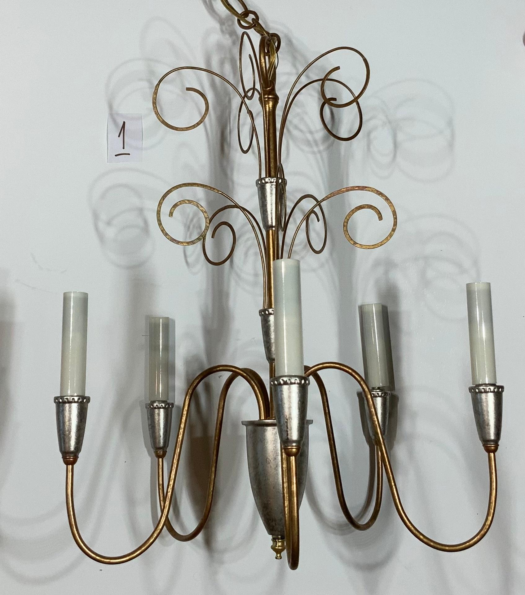 Metal Single Neoclassic Style Five Stems Chandelier For Sale