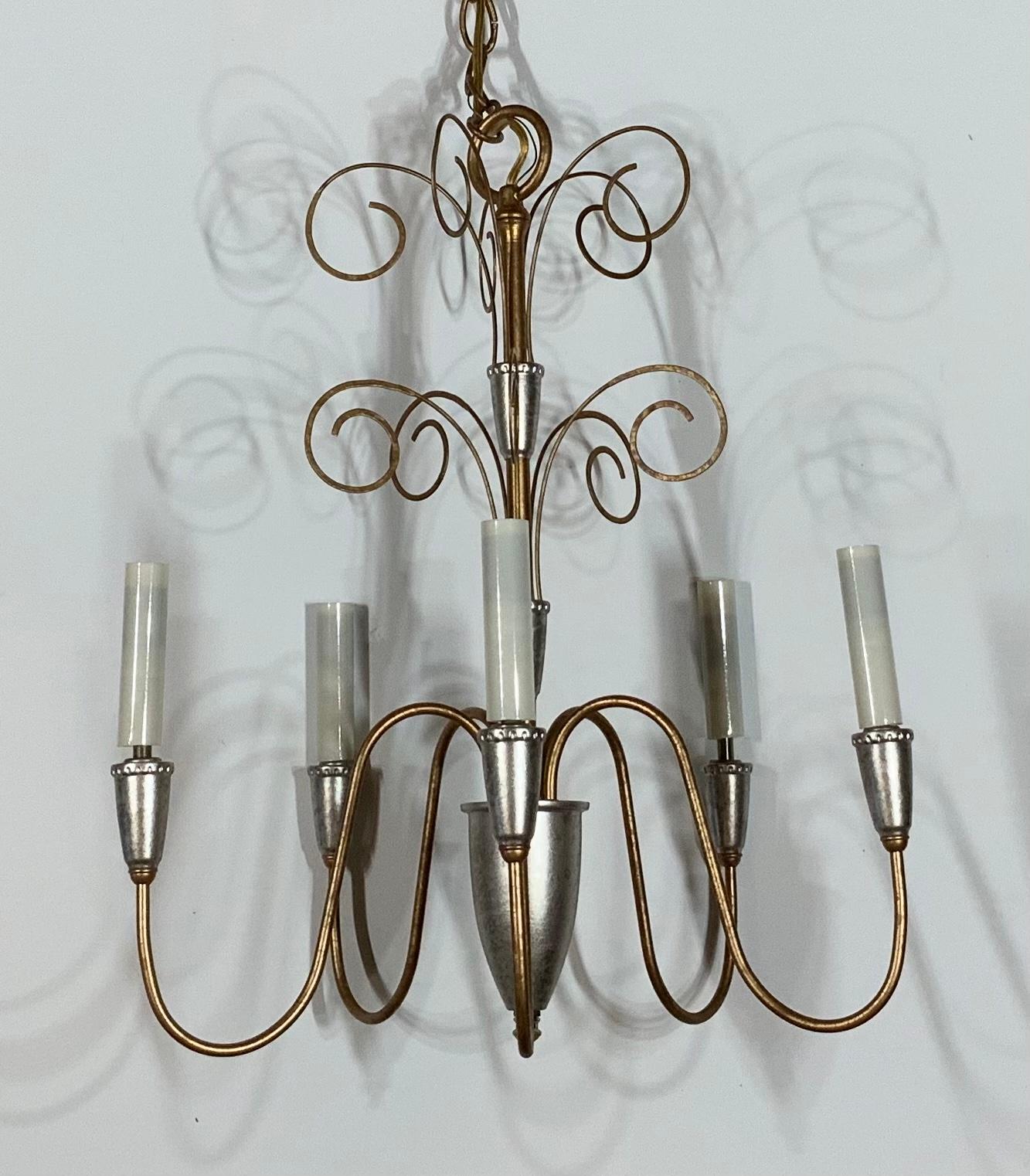 Single Neoclassic Style Five Stems Chandelier For Sale 2