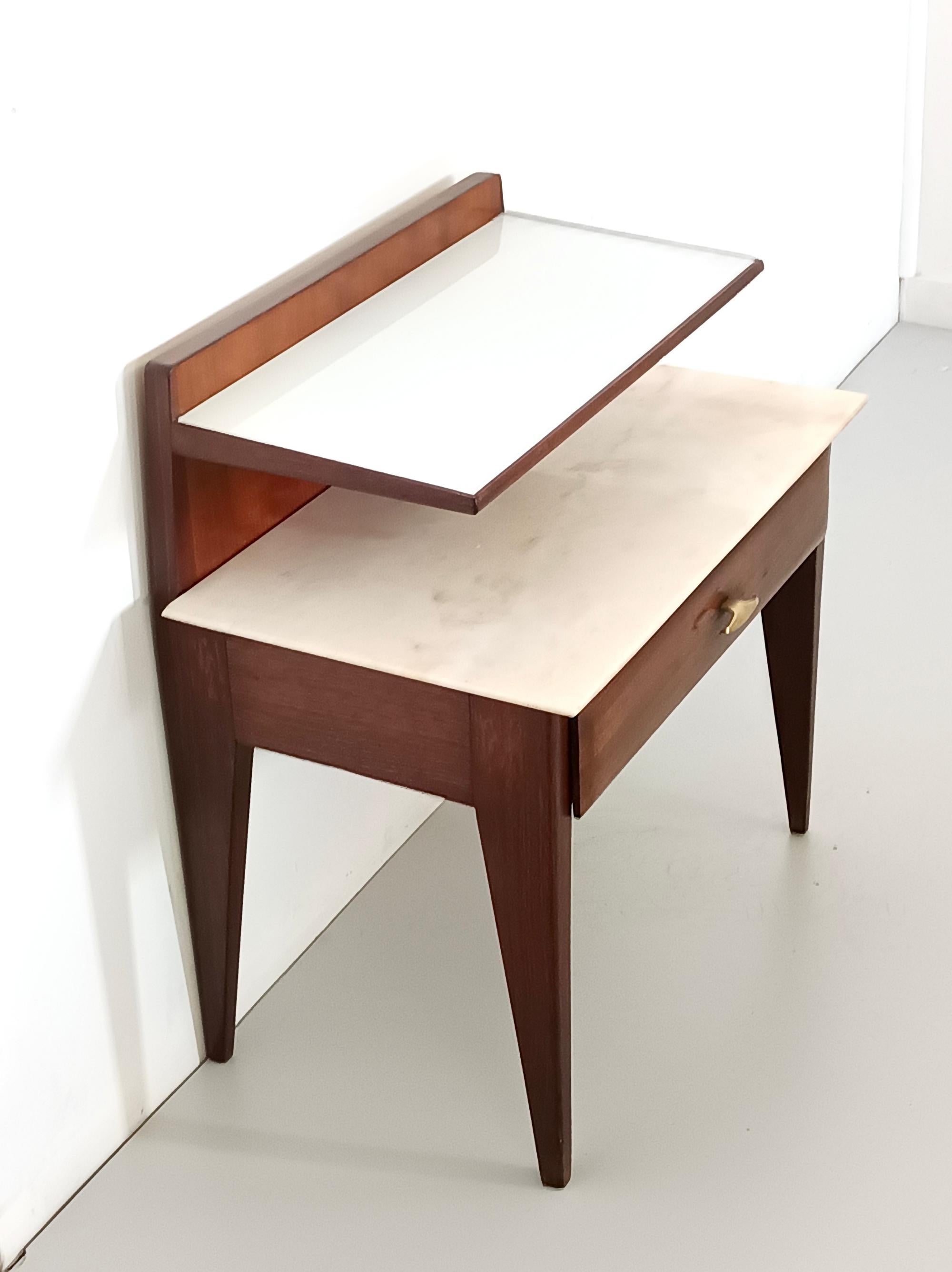 Ebonized Single Nightstand in the style of Giò Ponti with Glass and Marble Shelves, Italy For Sale