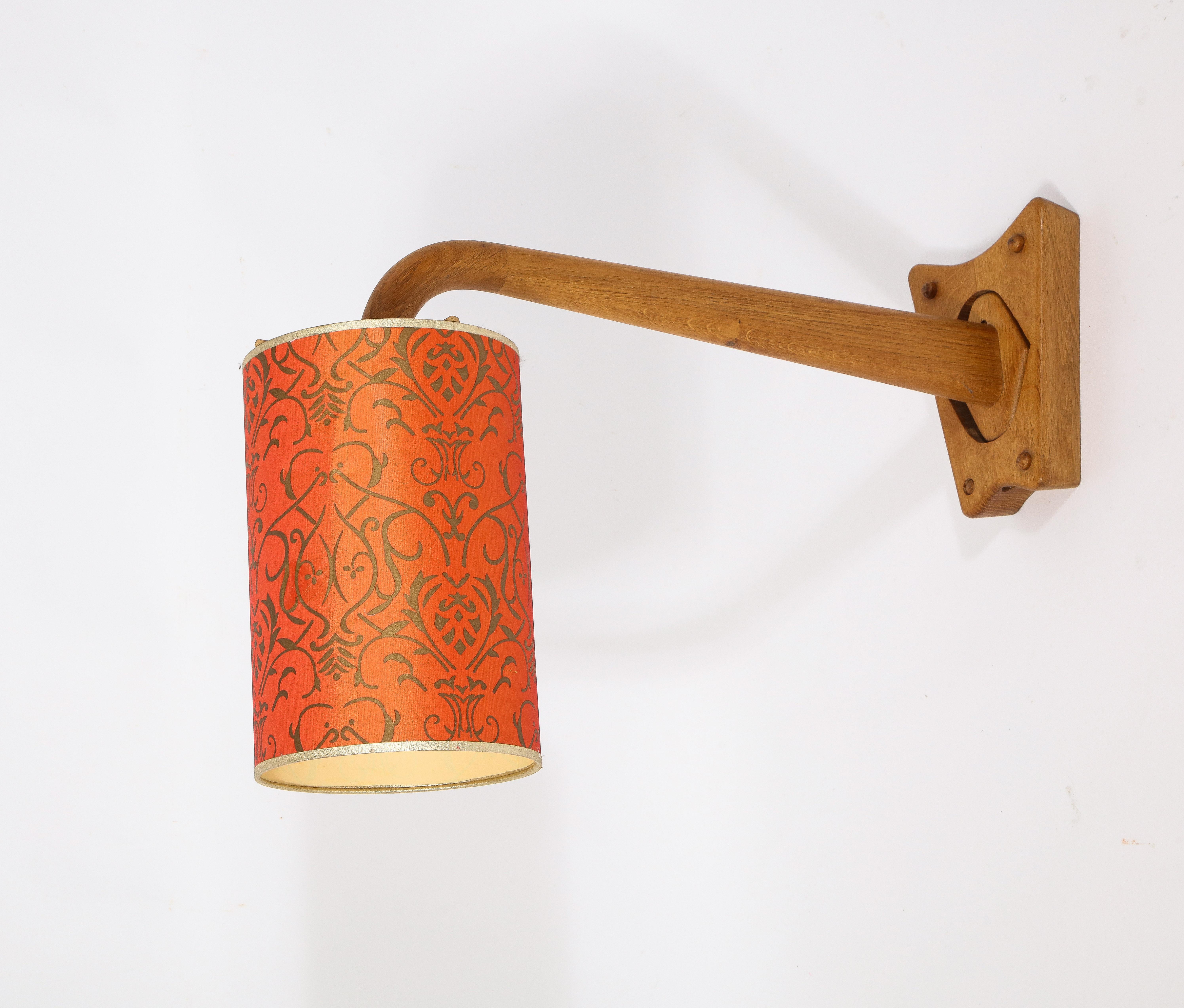 Guillerme et Chambron Single Oak Swing Arm Sconce, France 1950's For Sale 9