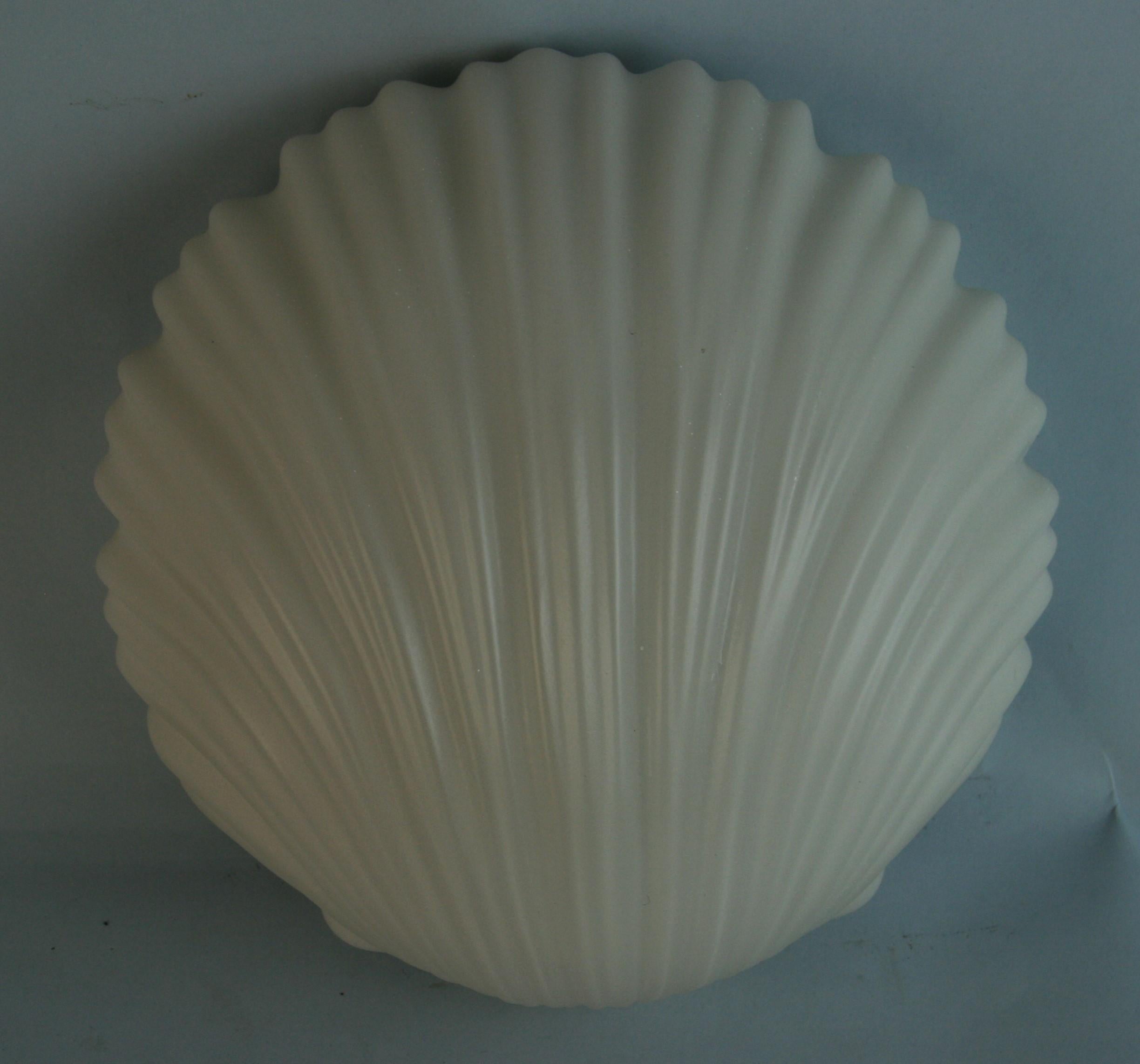 Single Opaline Glass Nautical Shell Shaped Wall Sconce In Good Condition For Sale In Douglas Manor, NY