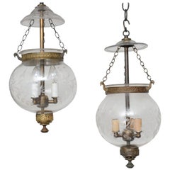 Antique Single or Close Pair, Late 19th Century English, Blown Glass Globes with Etching