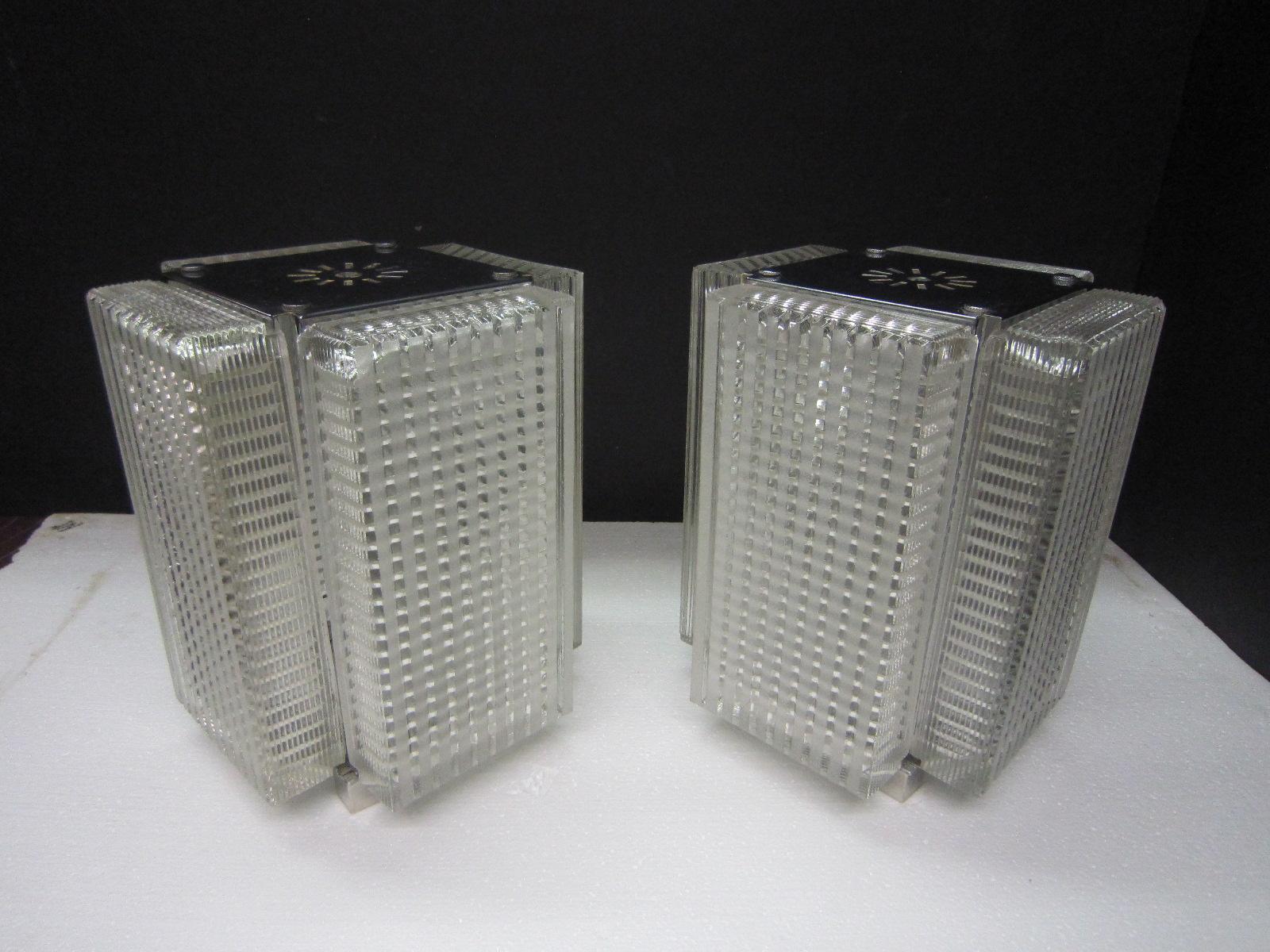 Pair of Midcentury Glass Table Lamps with Polished Nickeled Trim 9