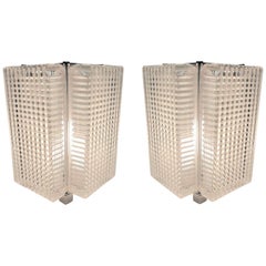 Retro  Pair of Midcentury Glass Table Lamps with Polished Nickeled Trim