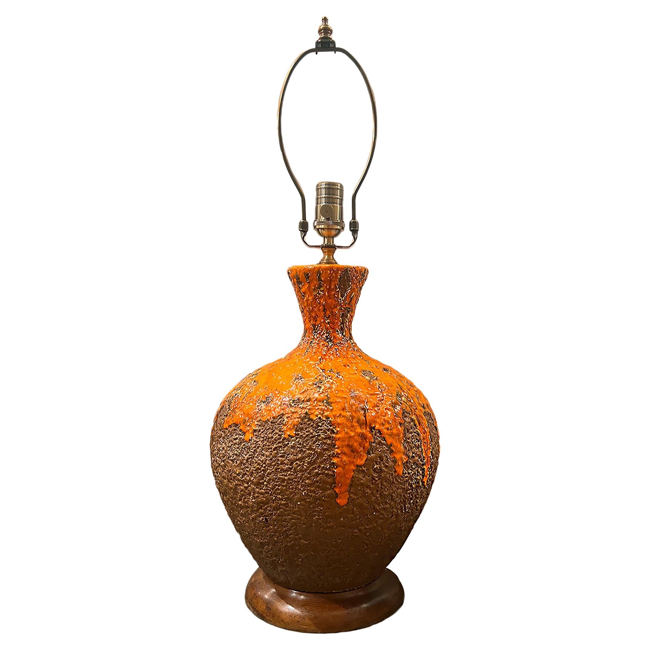Single Orange Ceramic Lamp For Sale